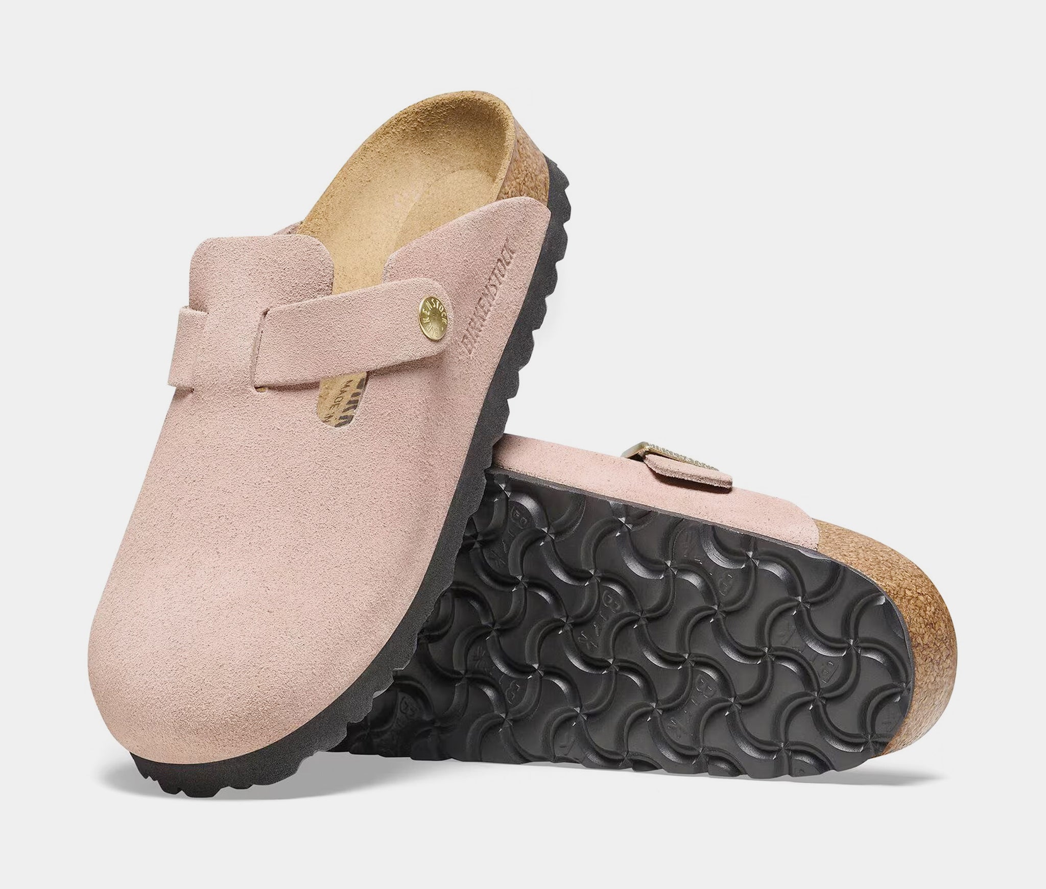 Birkenstock Boston Suede Leather Womens Sandals Pink Gold 1026171