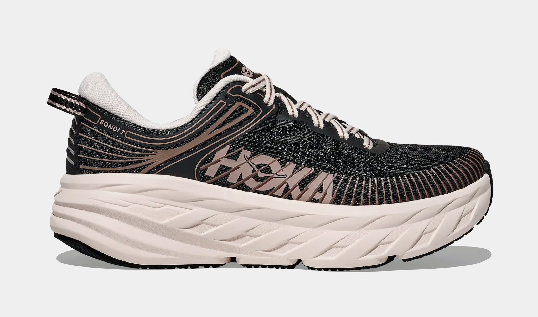 【新品】HOKAウィメンズボンダイ7／スニーカー25cmブラック／ローズクリーム Hoka Bondi 7 Womens Running Shoes Black Rose Cream 1110519-BCKRS