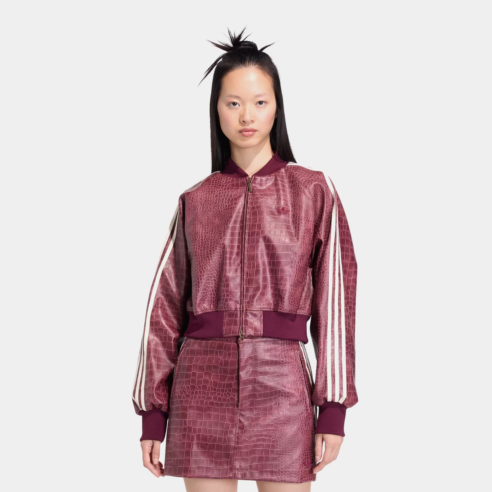 adidas Pleather Snakeskin Womens Jacket Maroon KD8792 – Shoe Palace