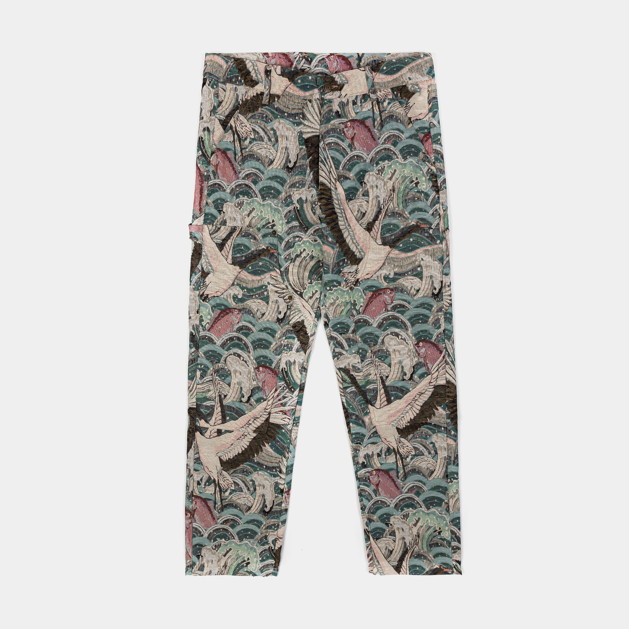 Maison Article Cranes Jacquard Mens Pants Blue White MAJP02 – Shoe 