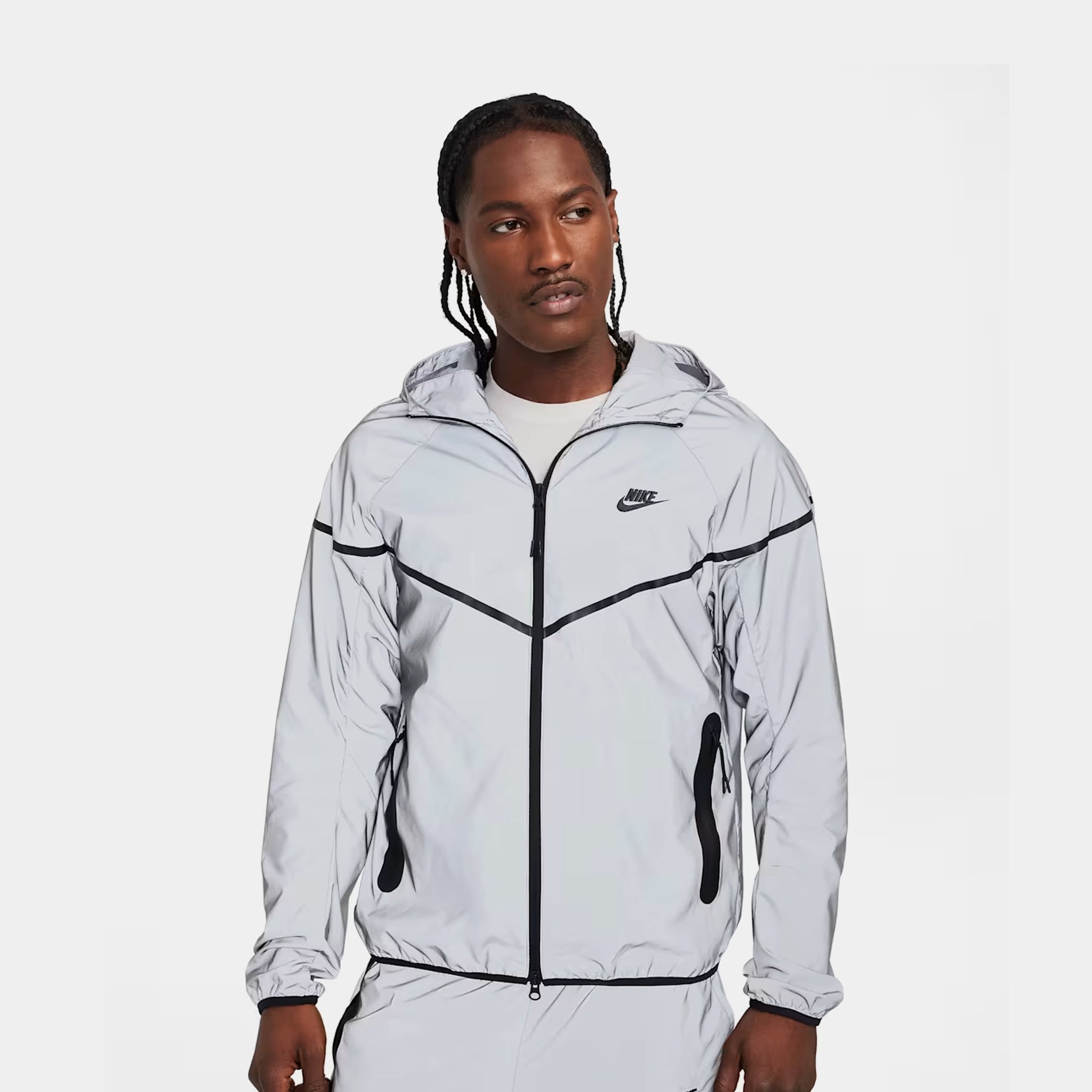 Nike Tech Woven Reflective Mens Jacket Reflect Silver Black FZ7585