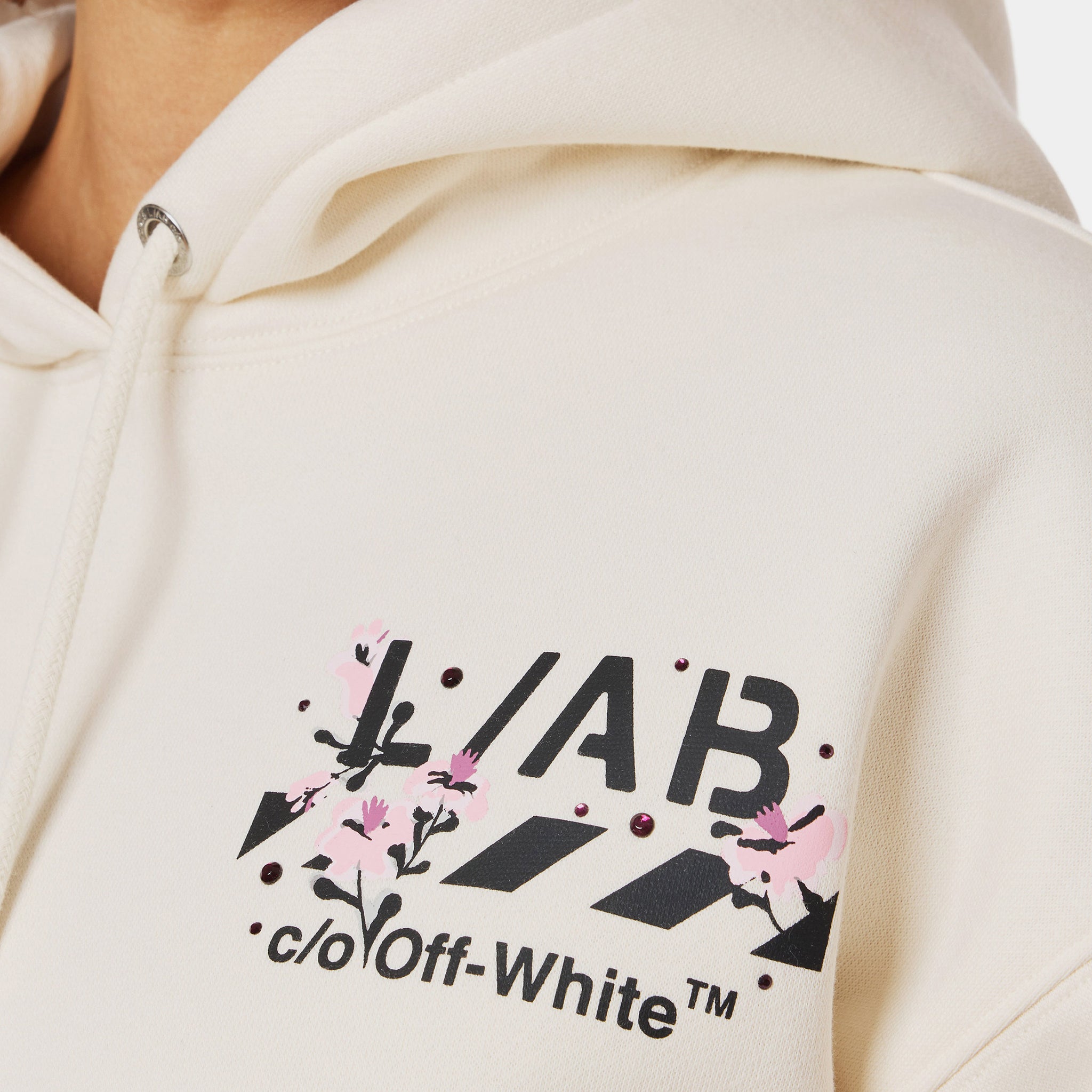 OFF-White L/AB Floral Logo Cropped Womens Hoodie Beige 39B00102T