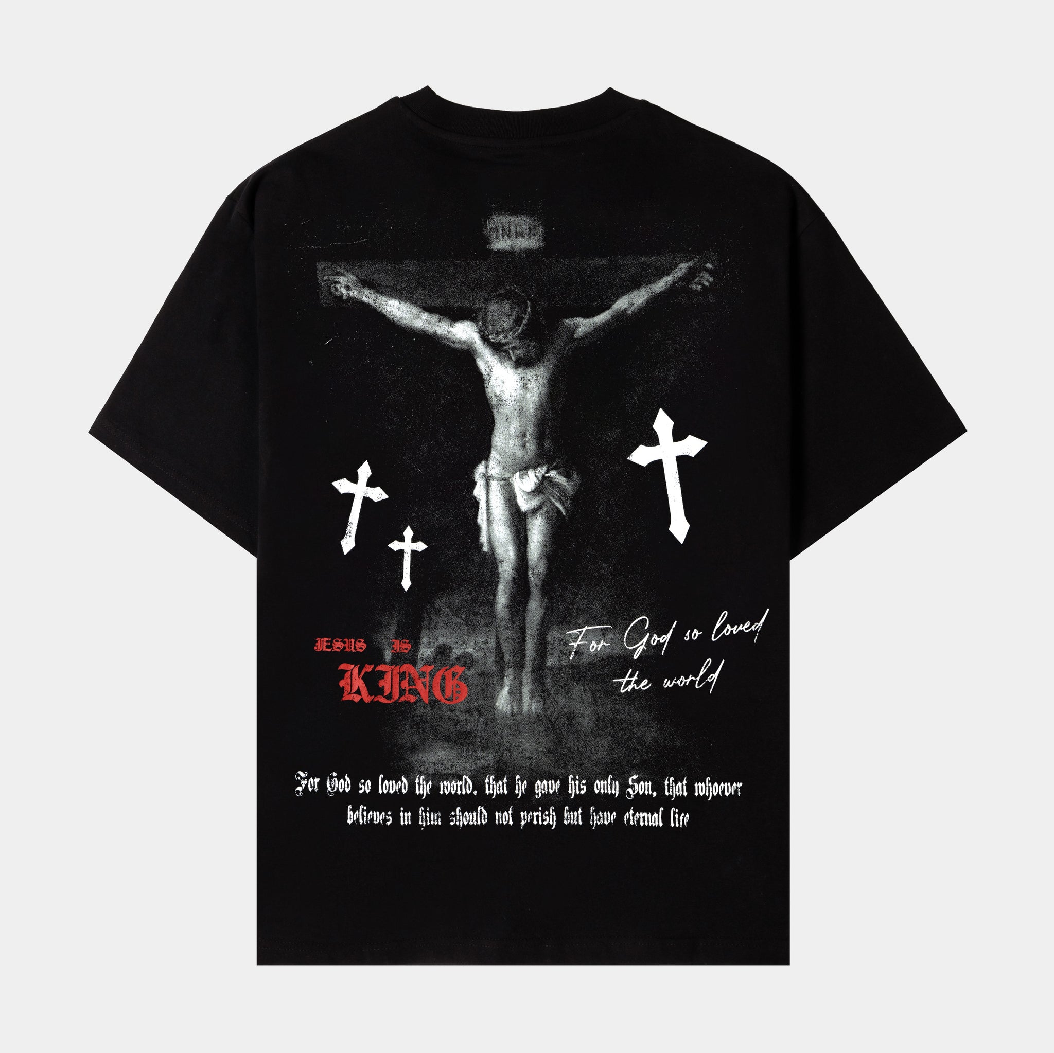 CTHDRL Jesus Is King Mens Short Sleeve Shirt Black Red MRSS201