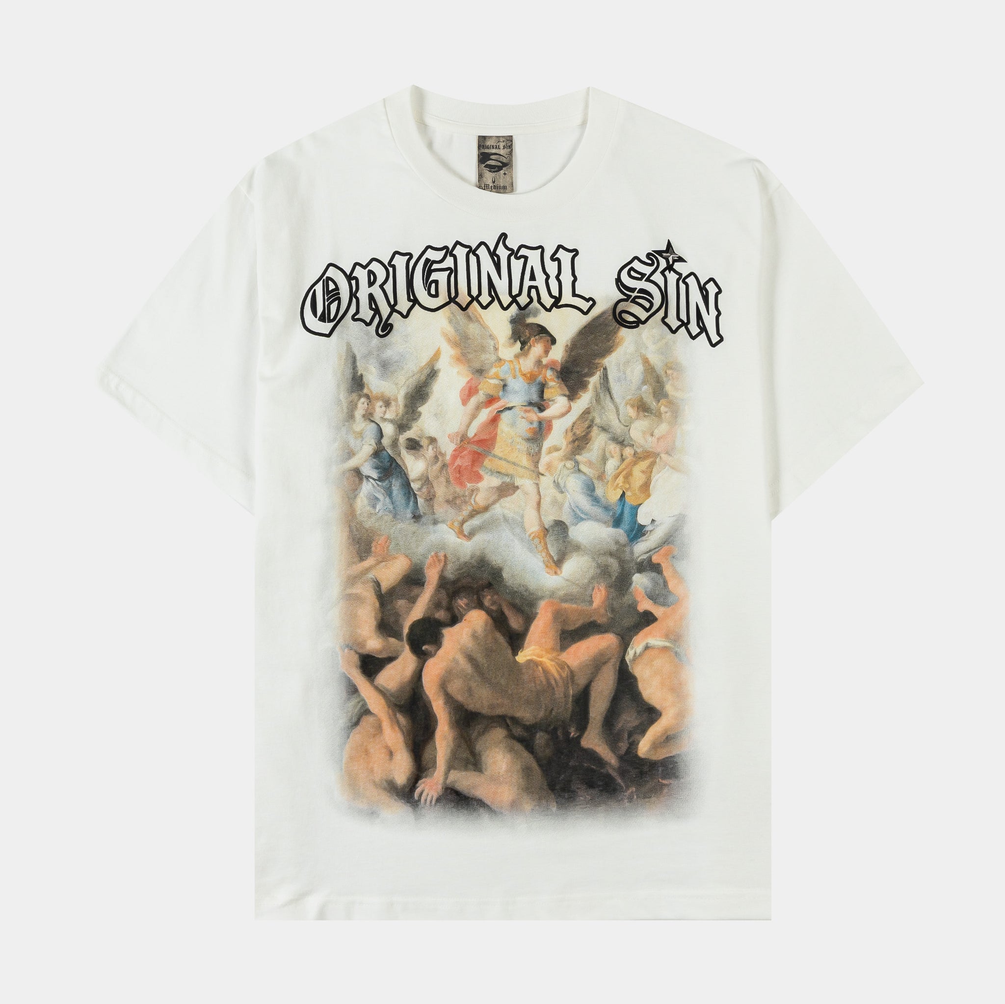 Original Sin Saint Michael Mens Short Sleeve Shirt Black White
