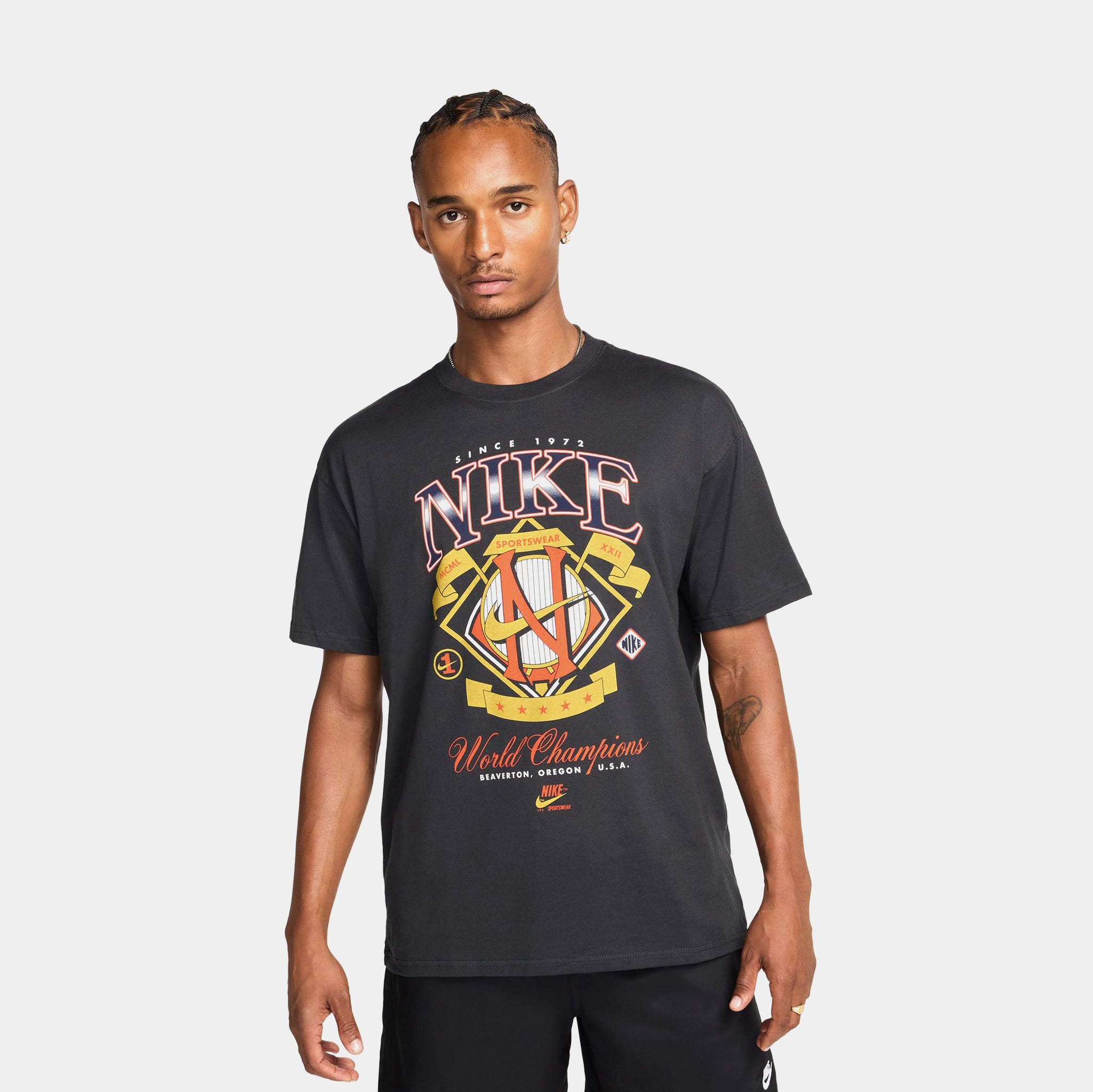 Nike Max 90 World Champions Mens Short Sleeve Shirt Black Yellow 