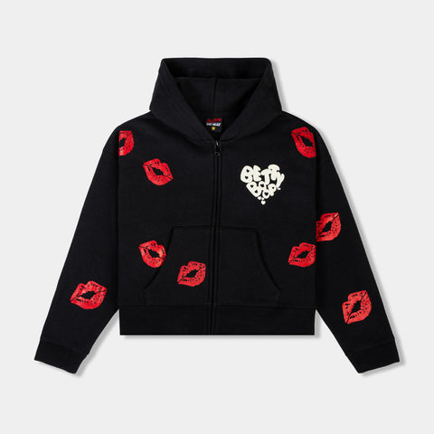 SP x Betty Boop Kisses Zip Up Womens Hoodie Cream Red BBPWMZH102