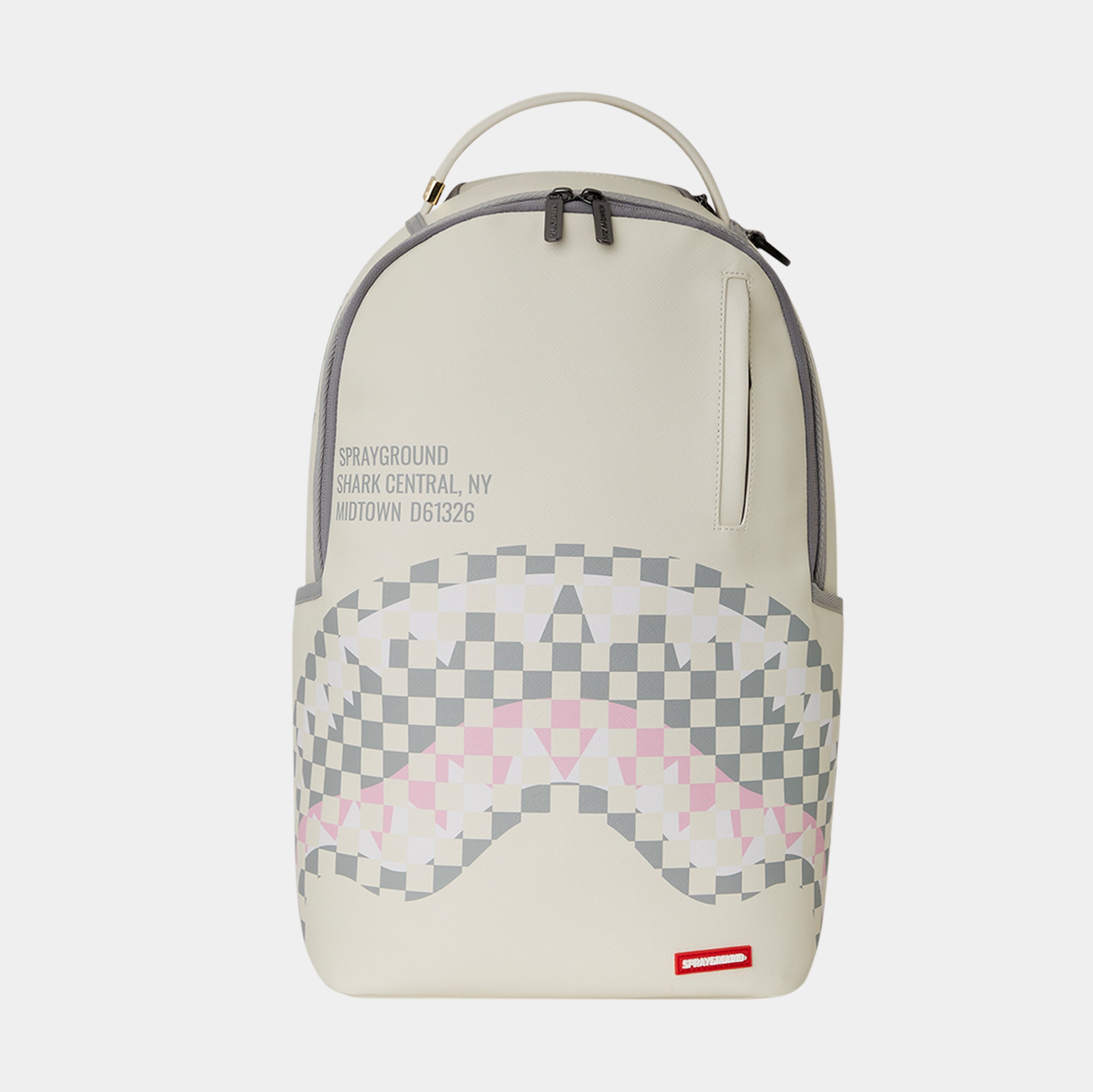 Sprayground Cream Check Shark Central Mens Backpack Cream Grey 