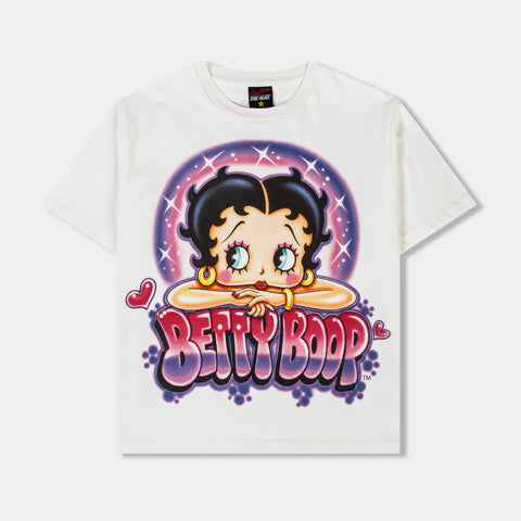SP x Betty Boop Airbrush Womens Short Sleeve Shirt White Pink