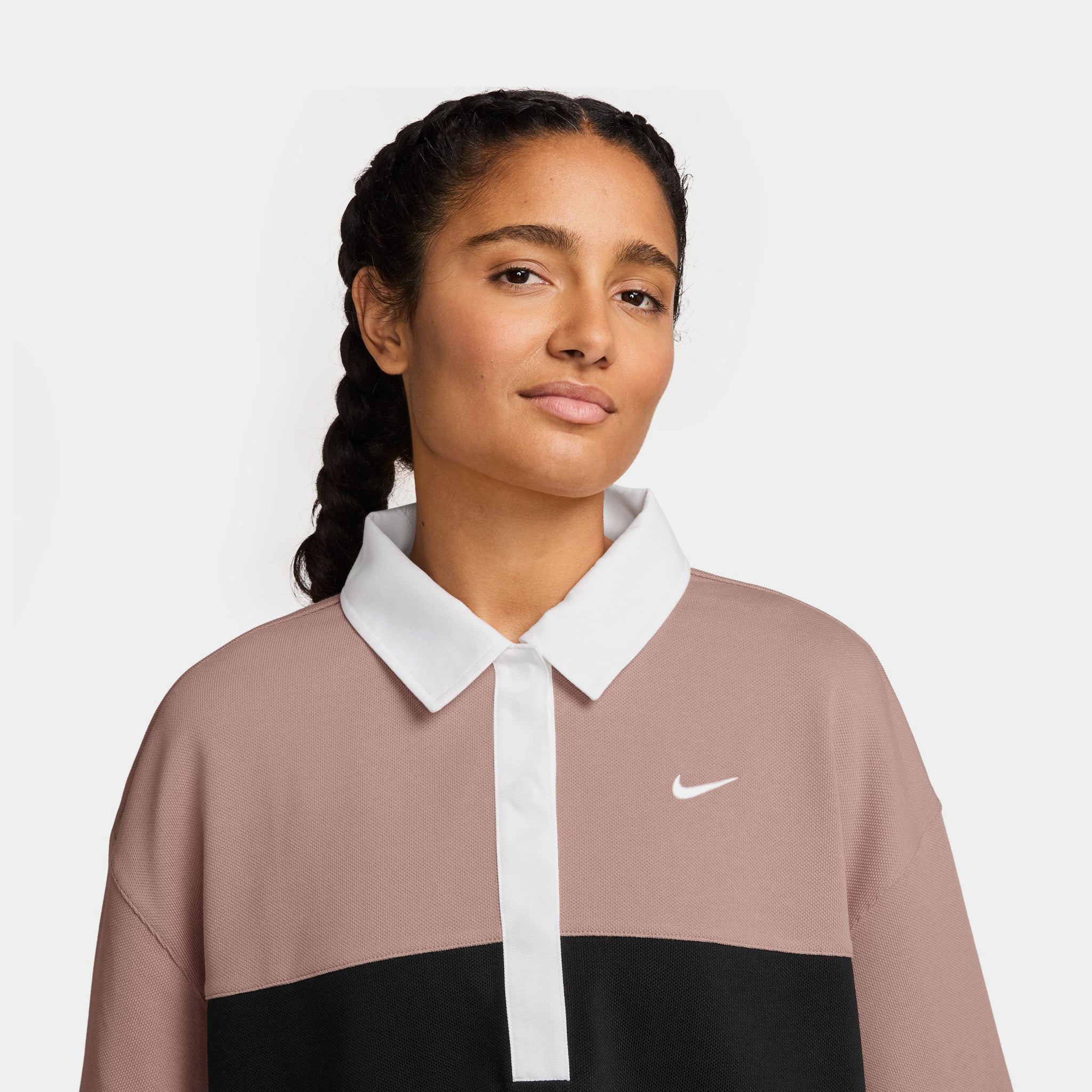 Nike Oversized Polo Womens Short Sleeve Shirt Particle Pink Black