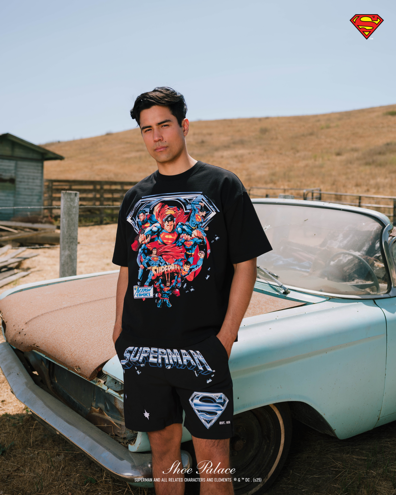 Shoe Palace Superman x Shoe Palace Collage Mens Short Sleeve Shirt