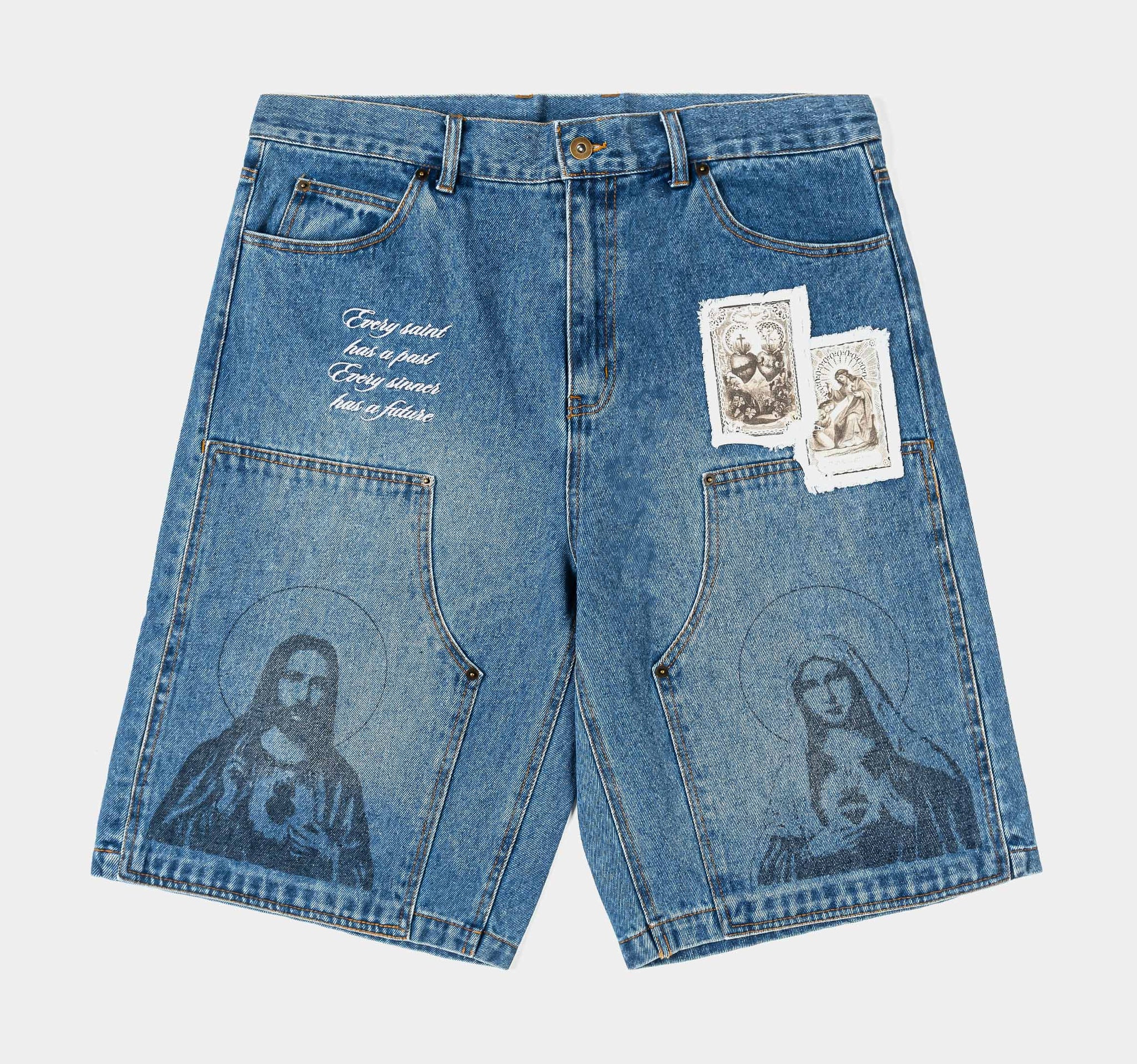Maison Article Lady Guadalupe Washed Mens Shorts Blue White