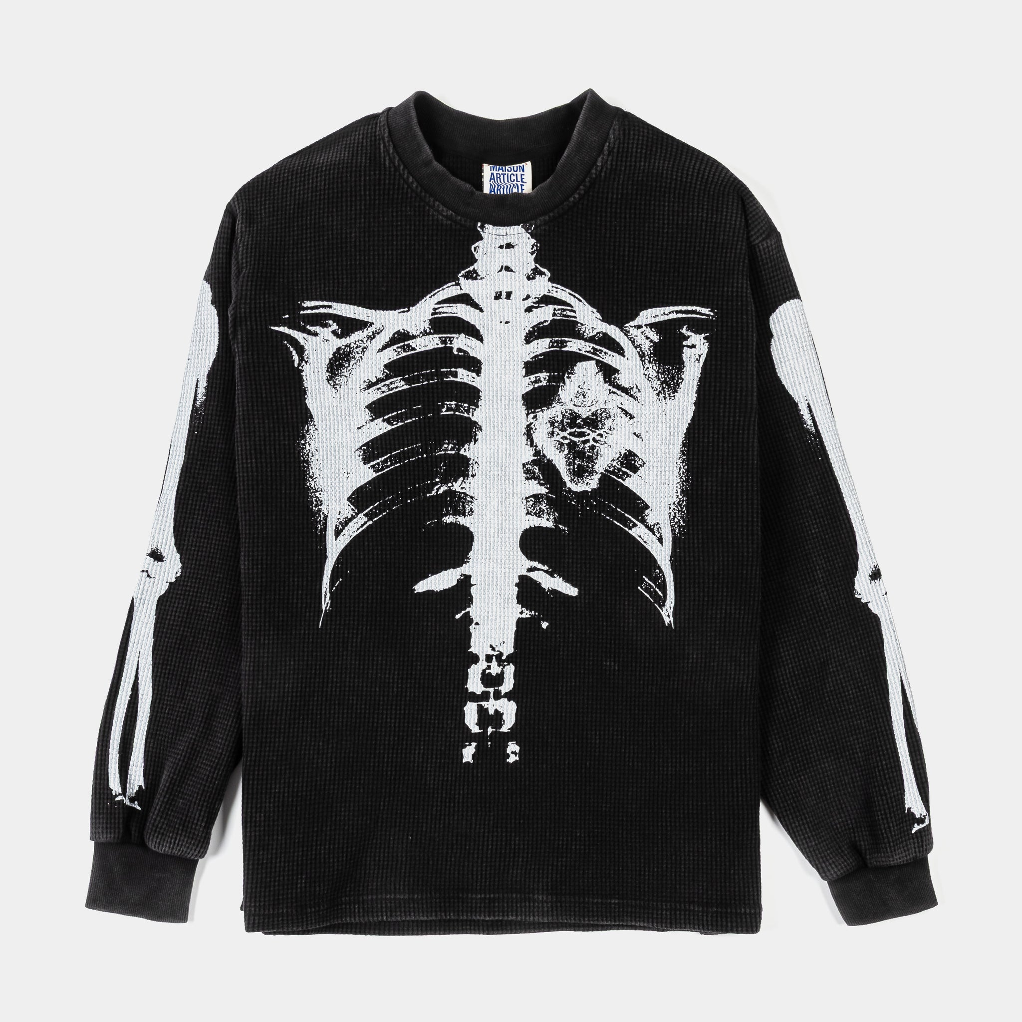 Maison Article Skeleton Thermal Mens Long Sleeve Shirt Black