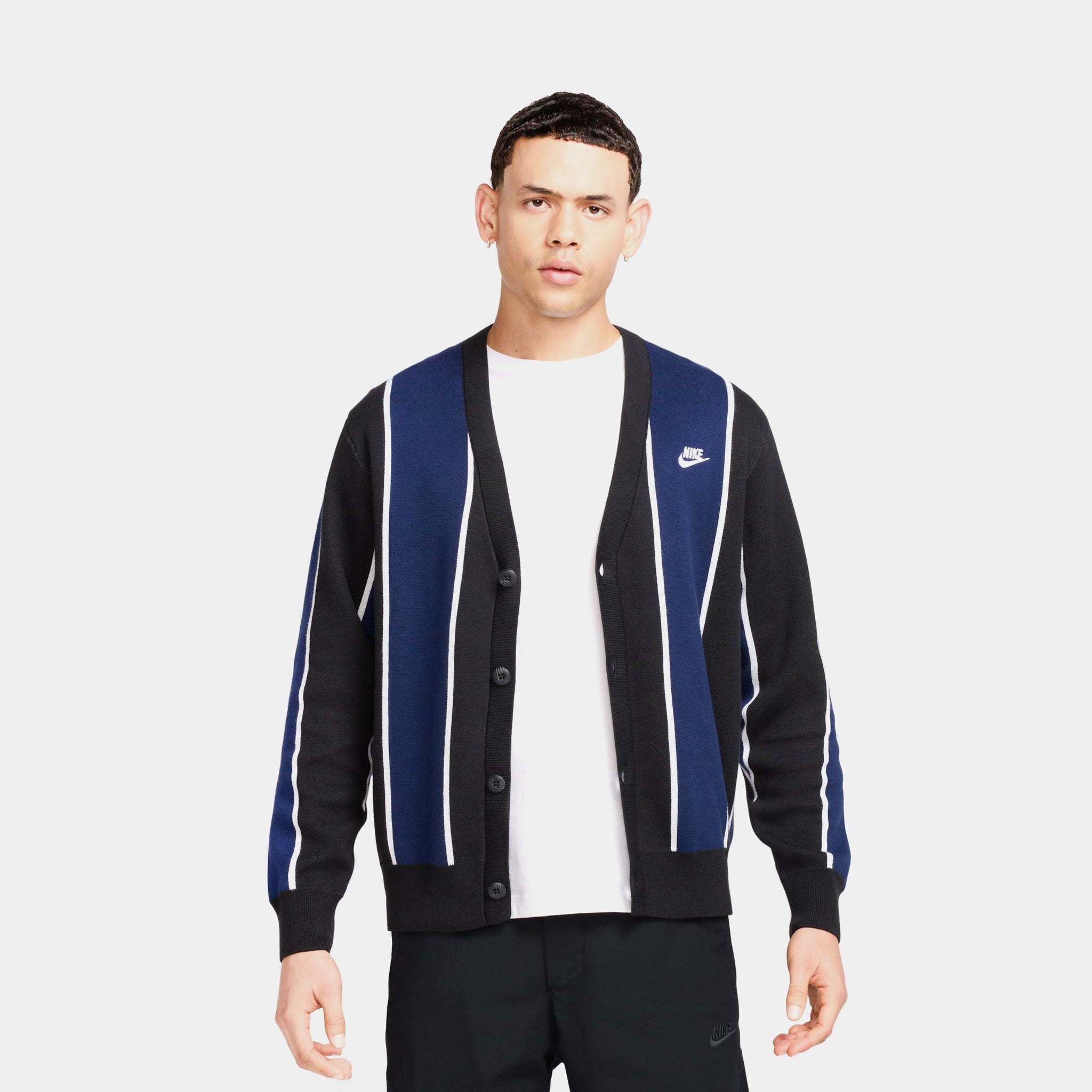 Nike Club Fairway Stripe Mens Cardigan Black Midnight Navy White 