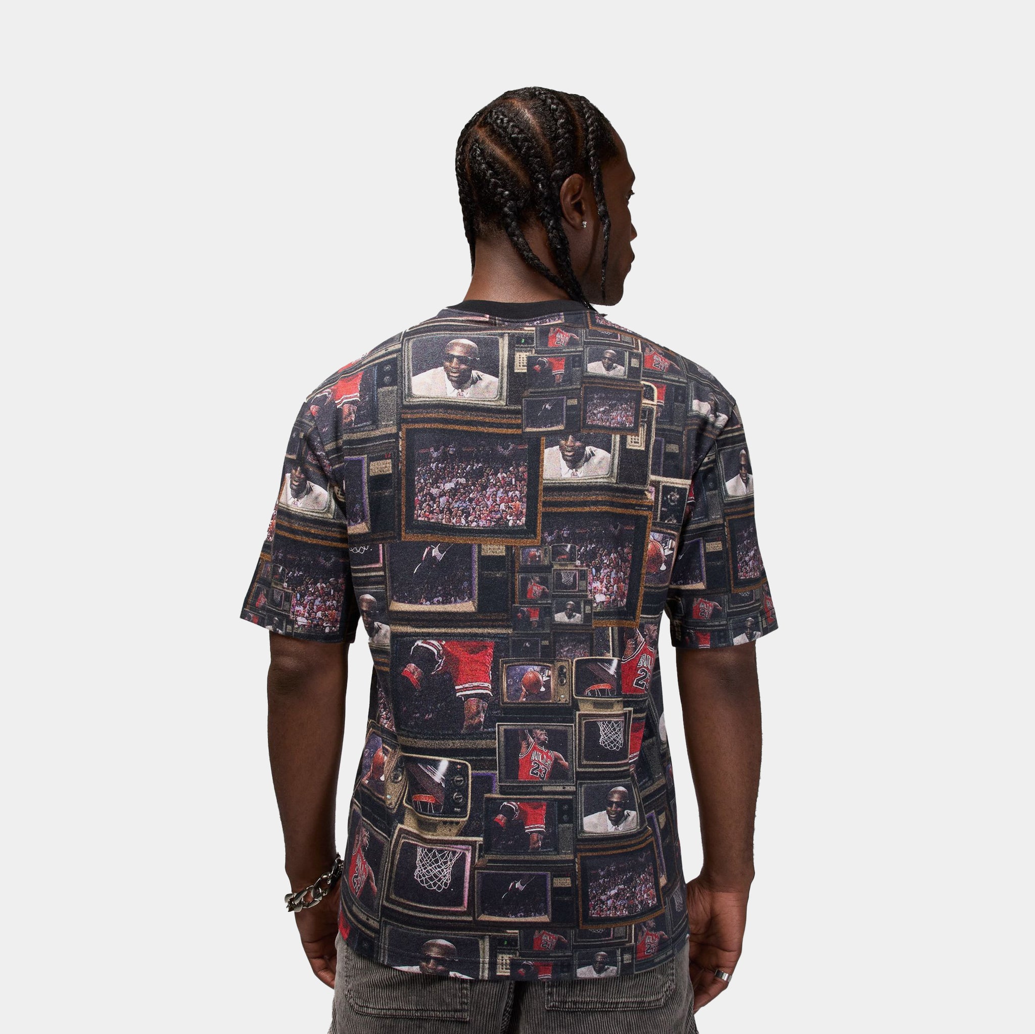 Jordan Brooklyn All Over Print Mens Short Sleeve Shirt Black
