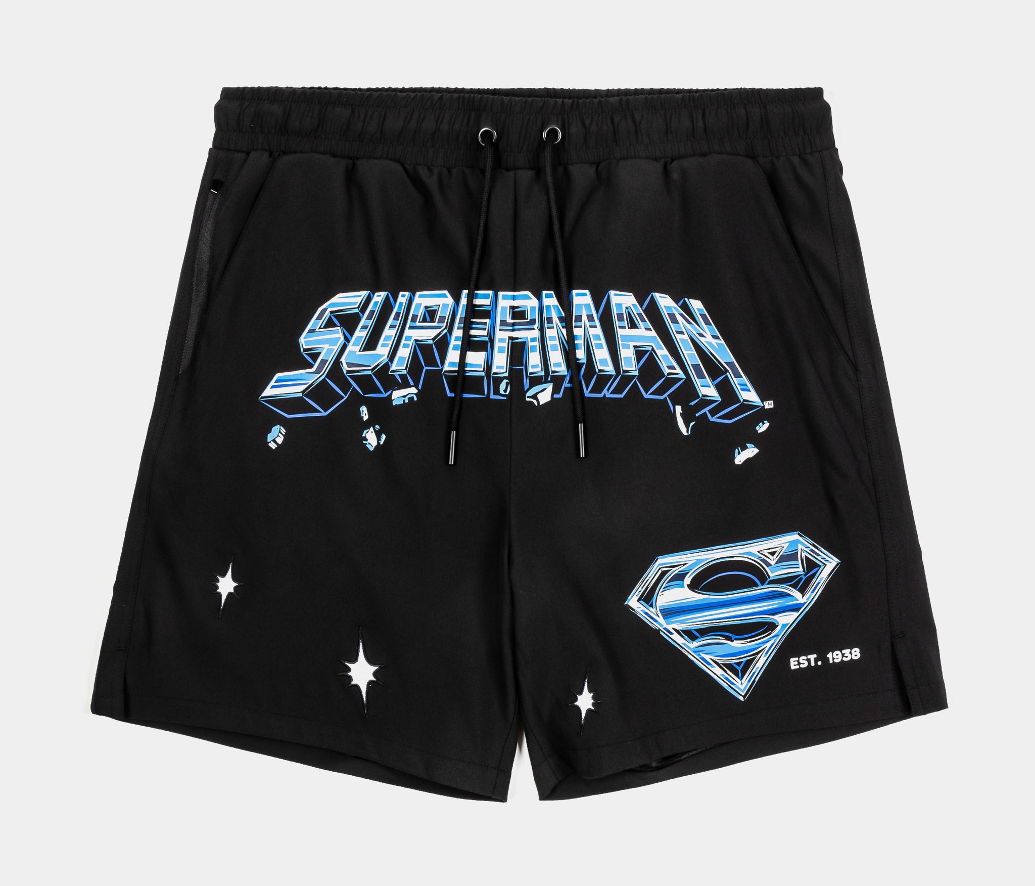 Superman Logo All-Over Print Men's Navy Active Mesh Shorts - Medium