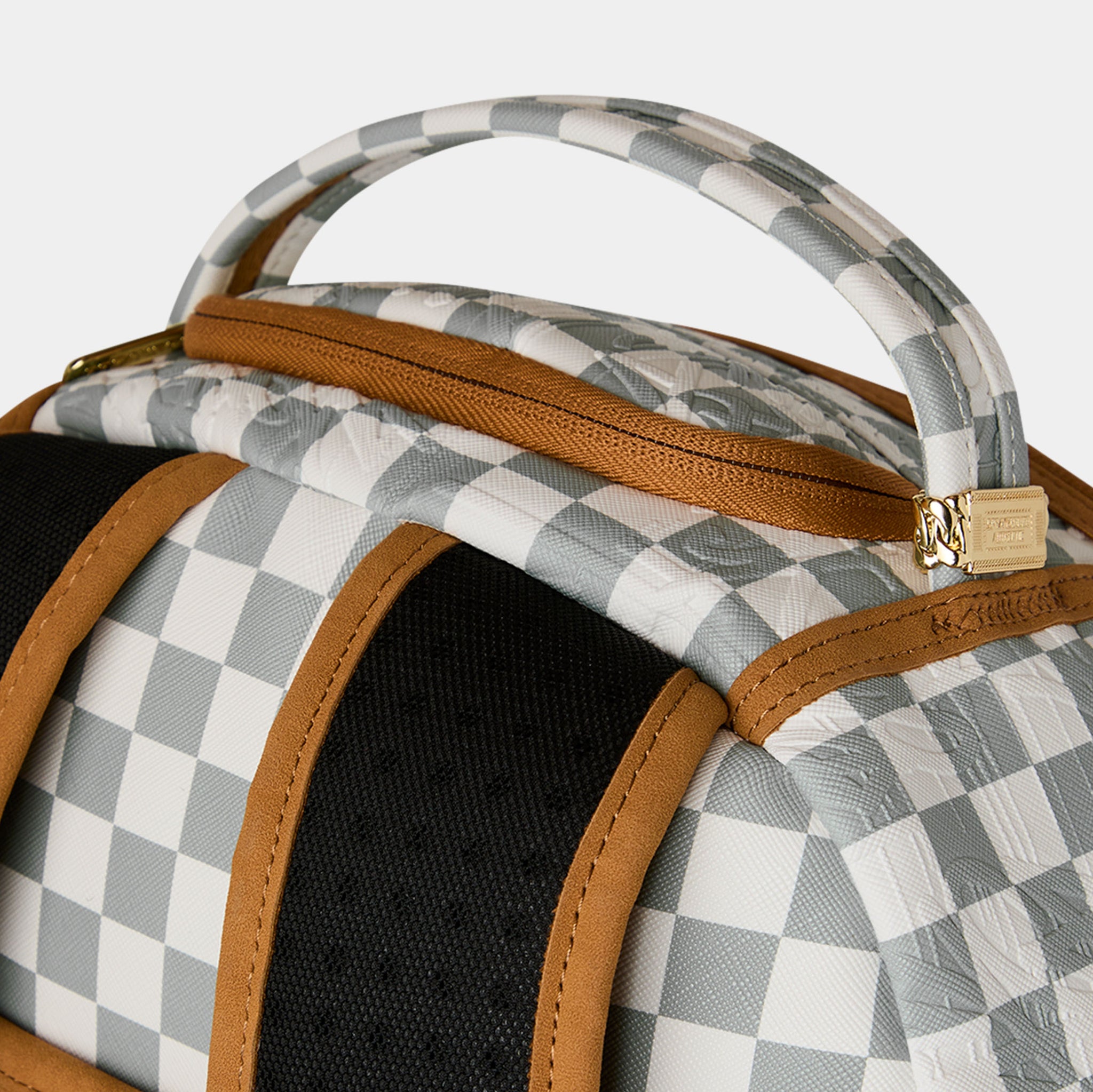 Sprayground Embossed Cream Checkerboard Mens Backpack Grey White