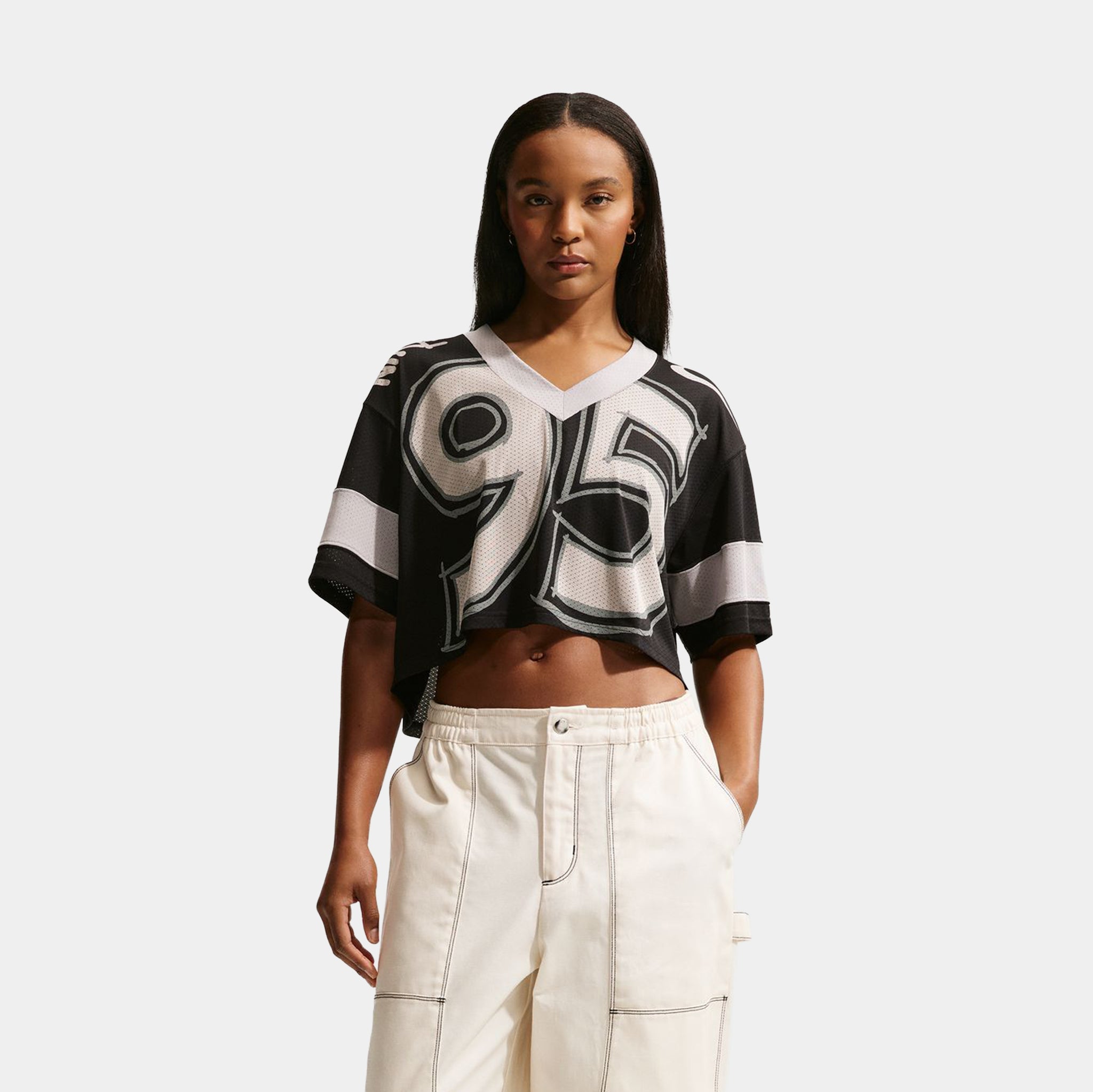 Nike Oversized Cropped Womens Jersey Black Light Smoke Grey Chalk