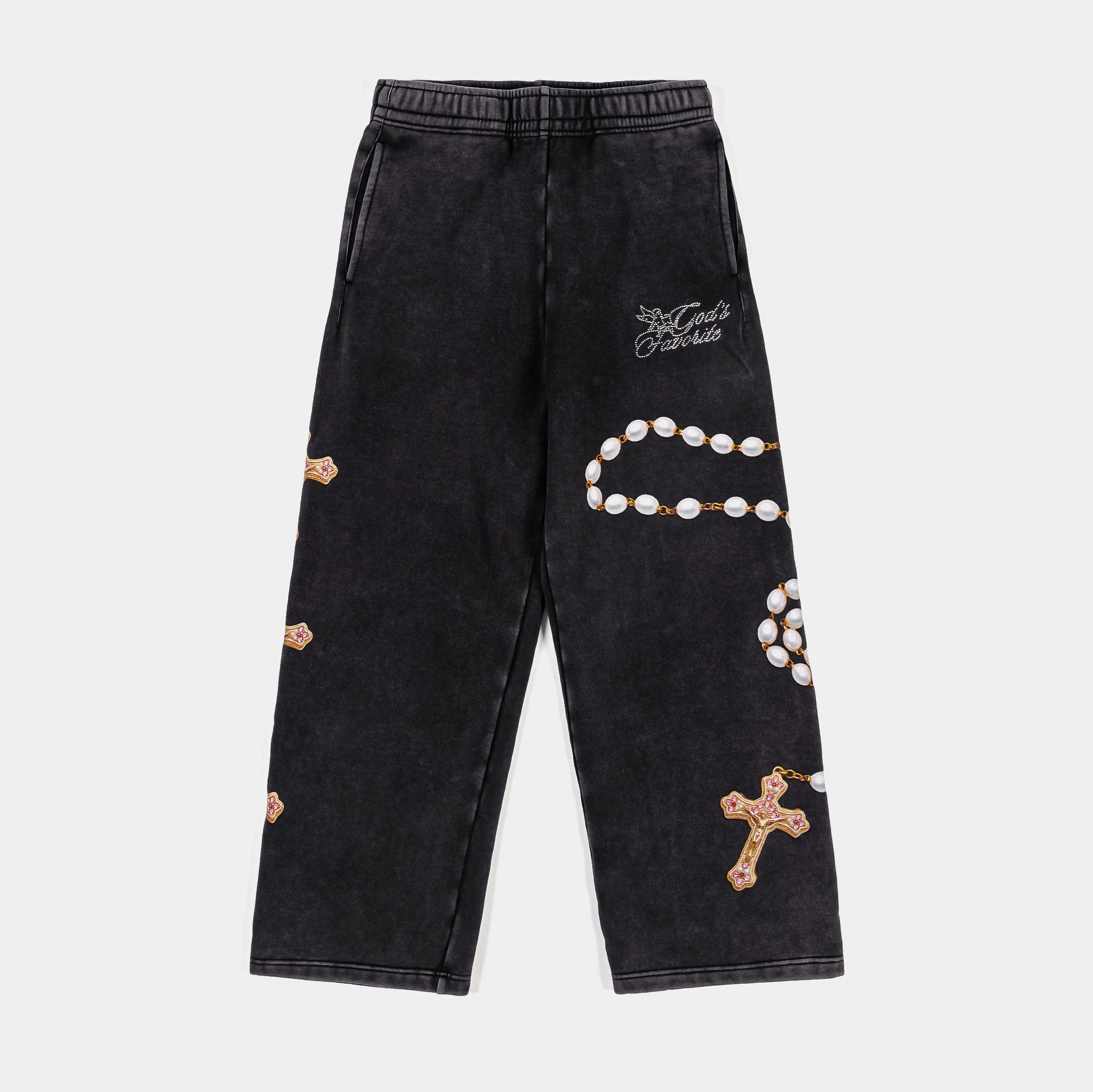 Original Sin Rosary Washed Fleece Womens Sweatpants Black Gold