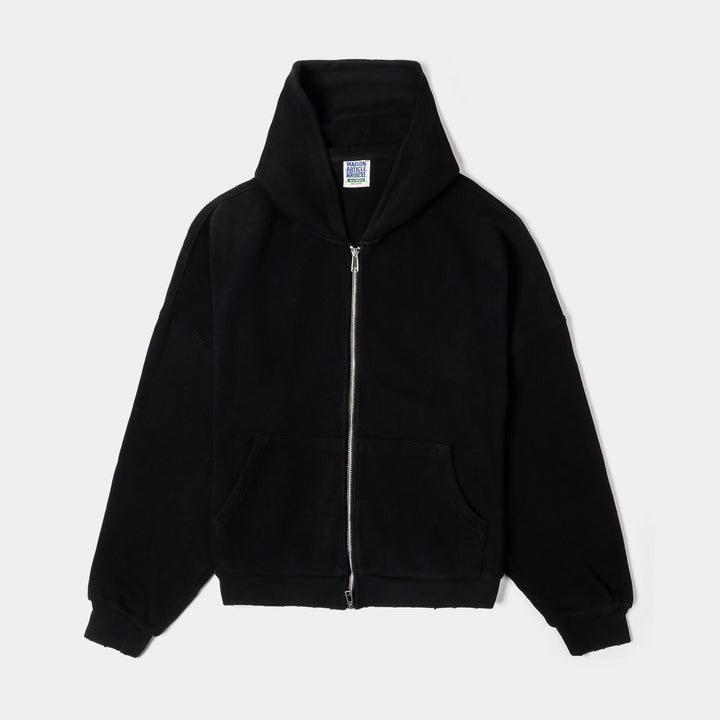 Maison Article Double Fleece Zip Up Mens Hoodie Black MADF102