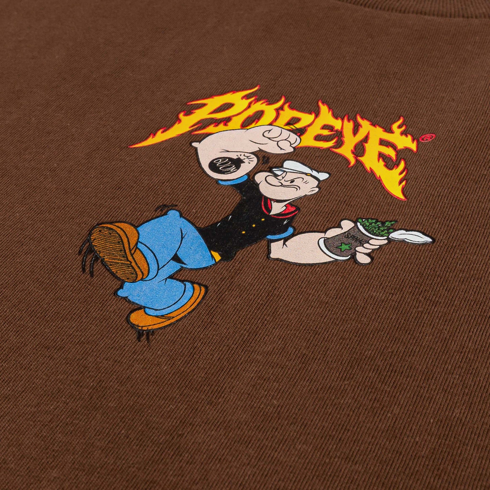 SP x Popeye Flames Mens Short Sleeve Shirt Brown Yellow POPSS111