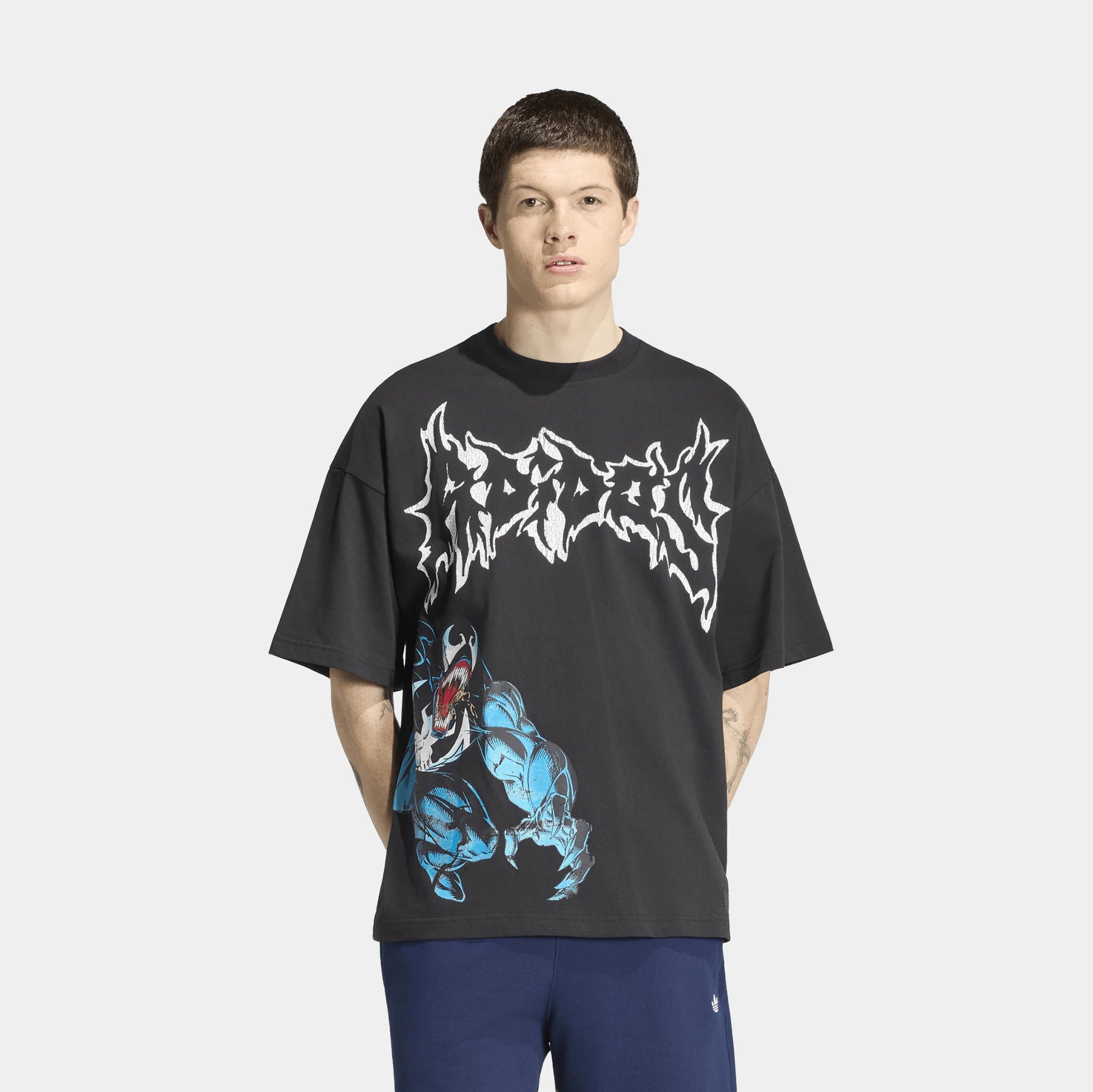 adidas Marvel Venom Graphic Mens Short Sleeve Shirt Black Blue