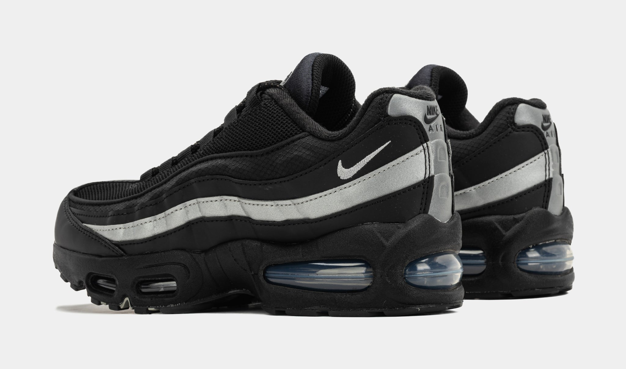 Nike Air Max 95 Grade School Running Shoes Black Metallic Silver