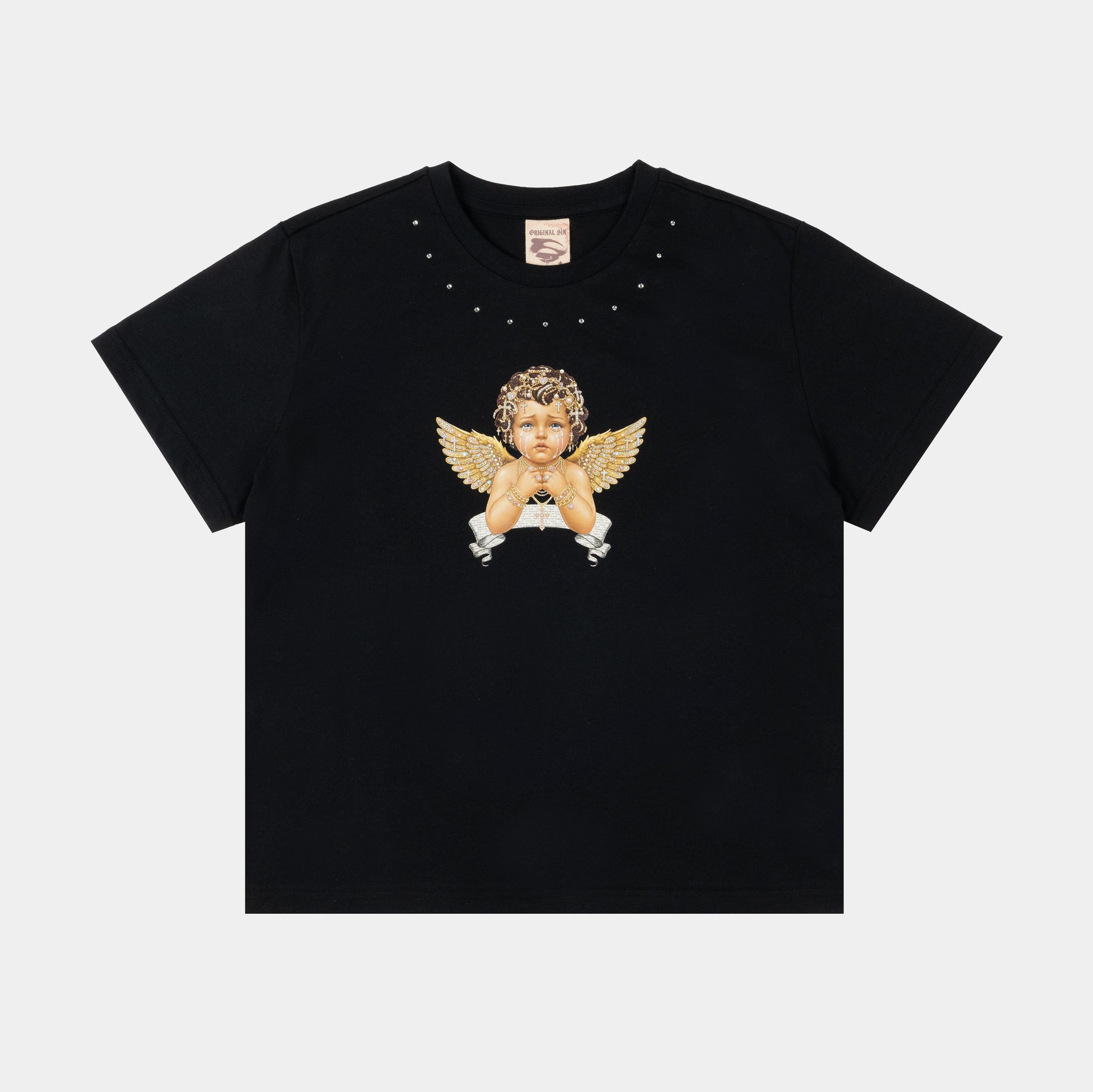 Original Sin Spoiled Angel Cropped Womens Short Sleeve Shirt Black