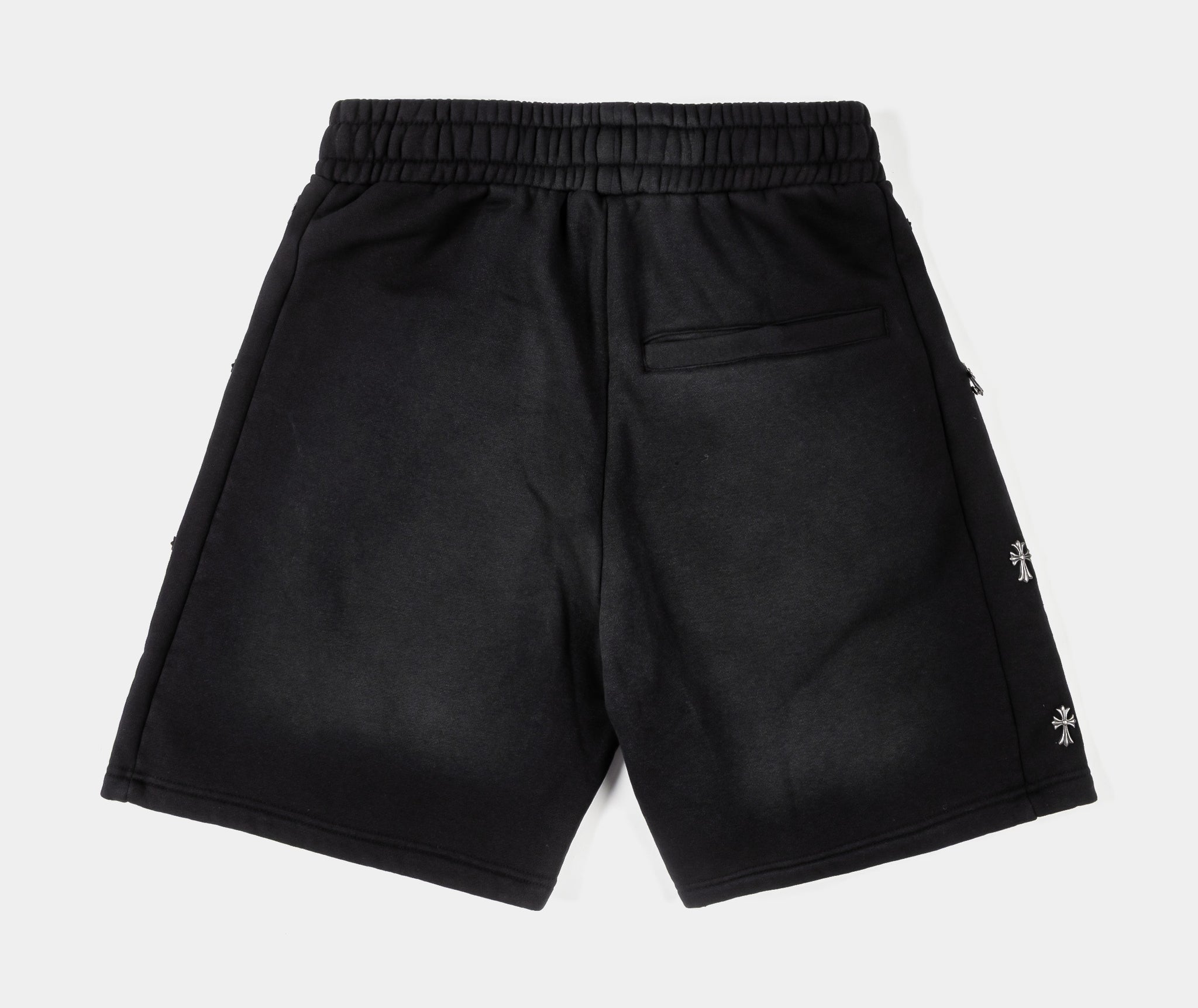Original Sin Crosses Embroidered Long Fleece Mens Shorts Black