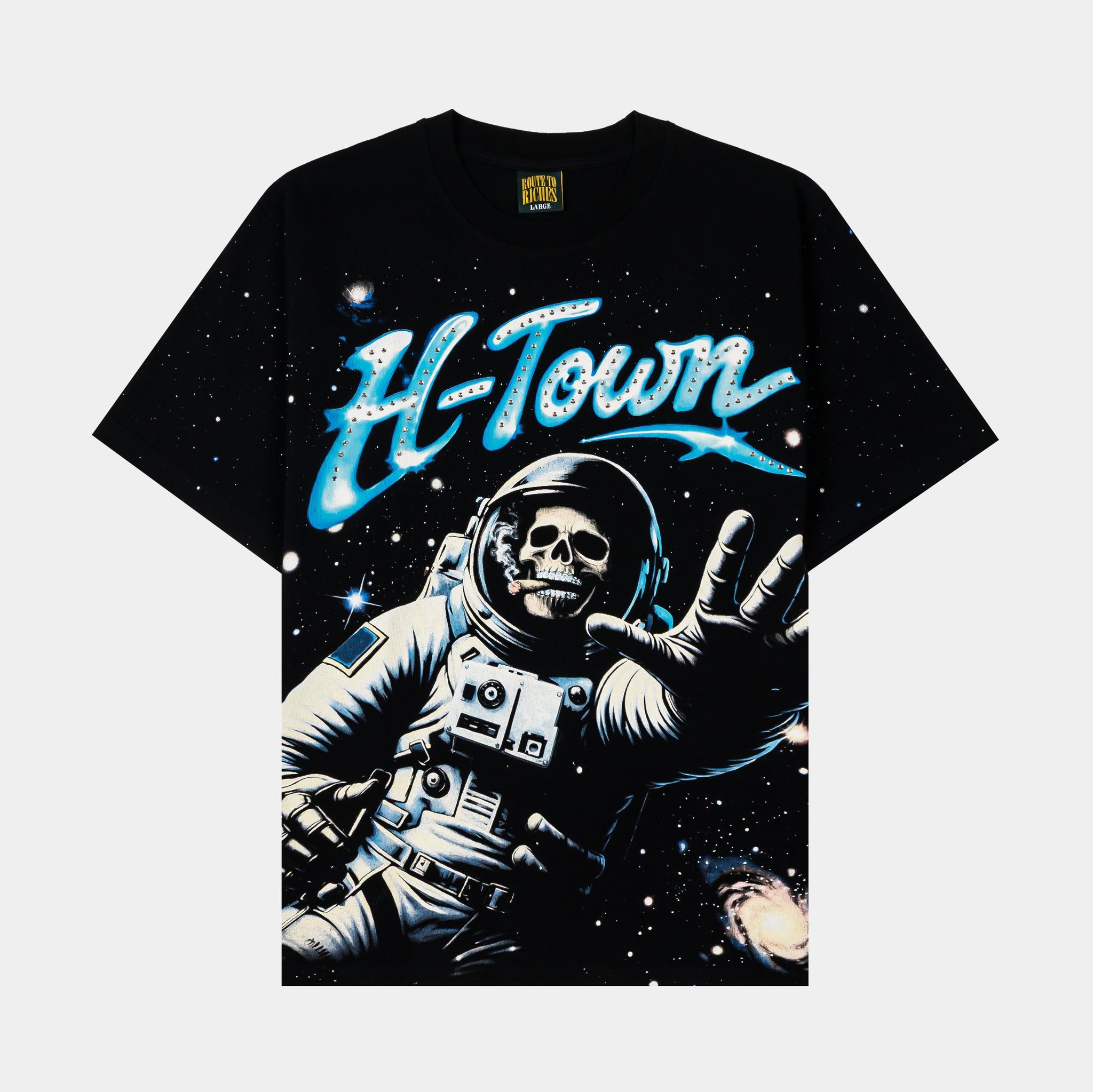 Route To Riches H-Town Premium Mens Short Sleeve Shirt Black Blue