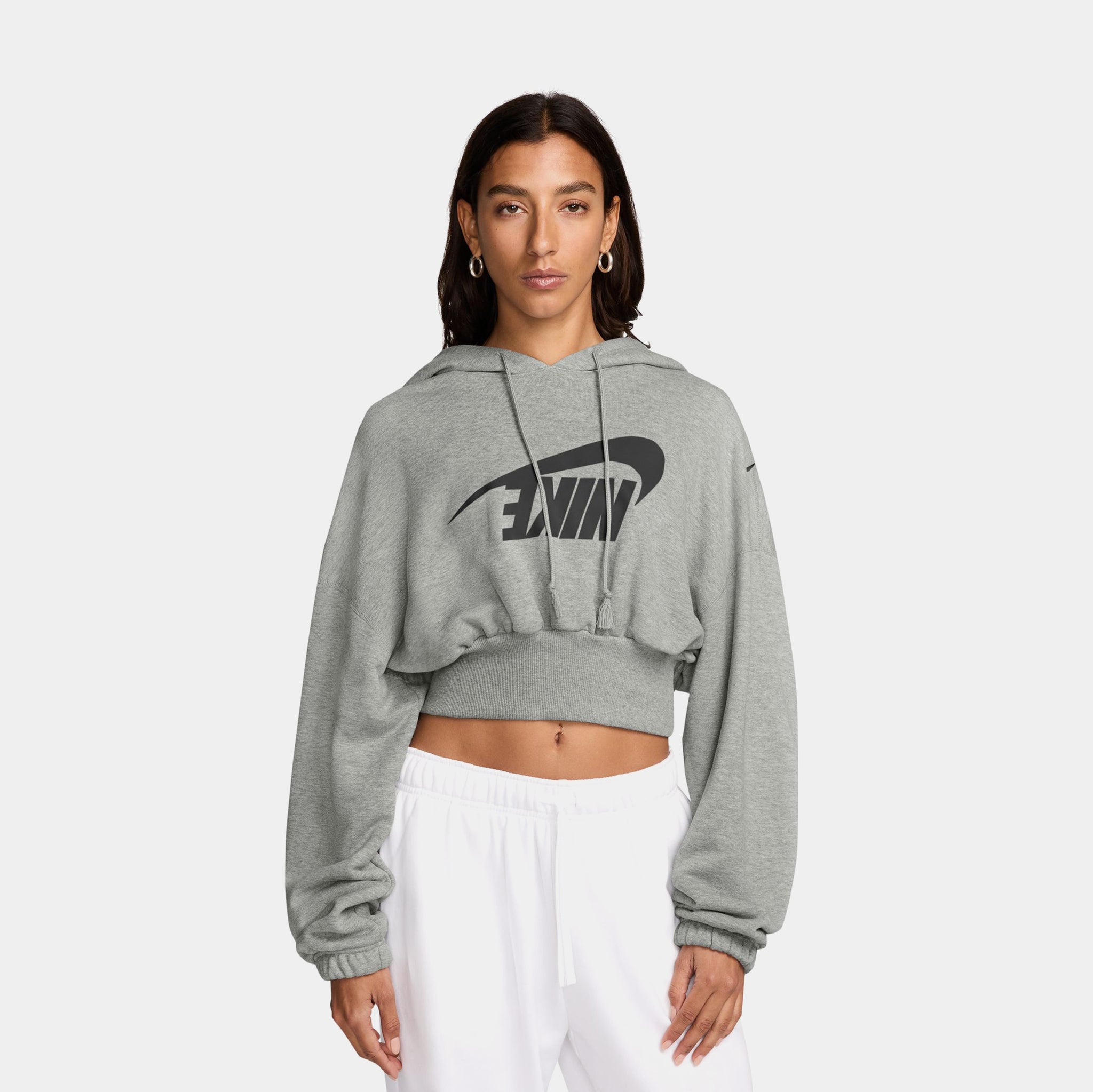Nike NSW Oversized Cropped Terry Pullover Womens Hoodie Grey White