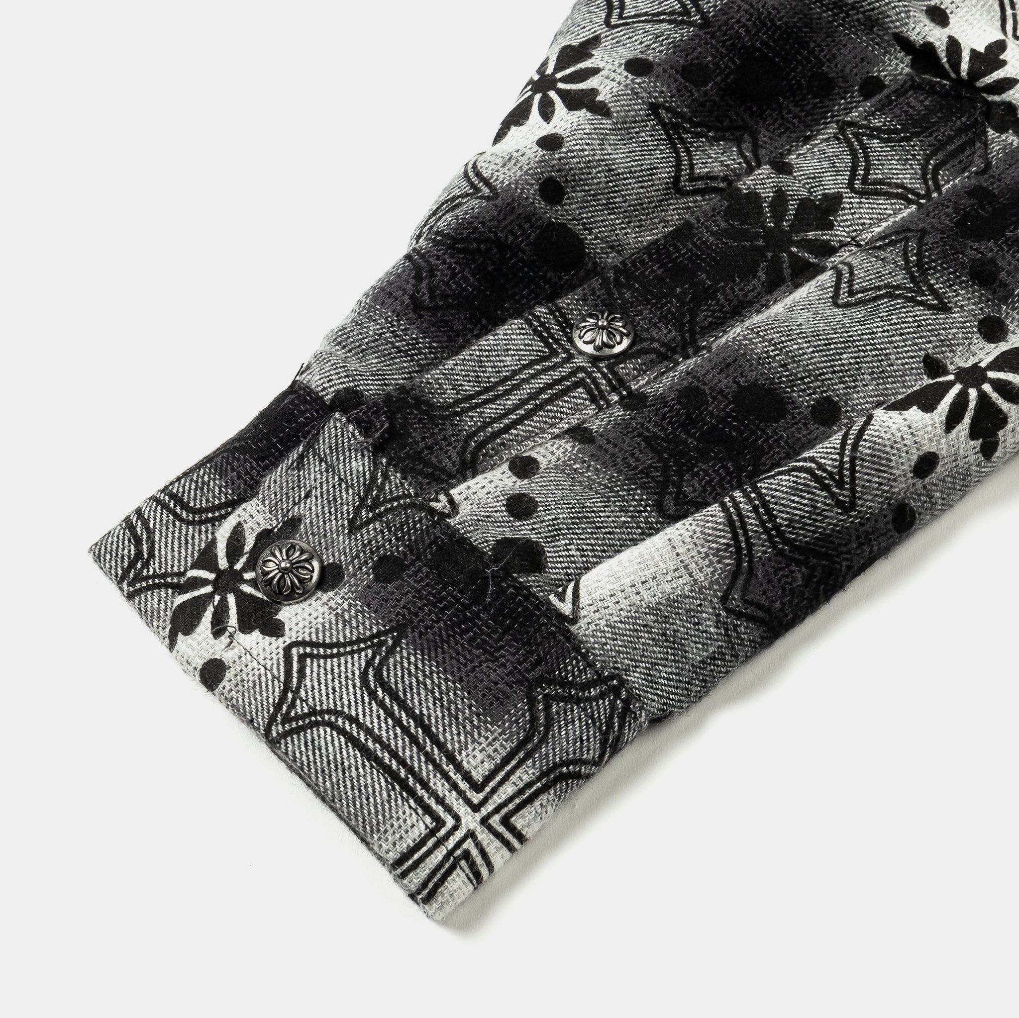 Maison Article Cross Print Plaid Fleece Button Up Long Sleeve Mens ...