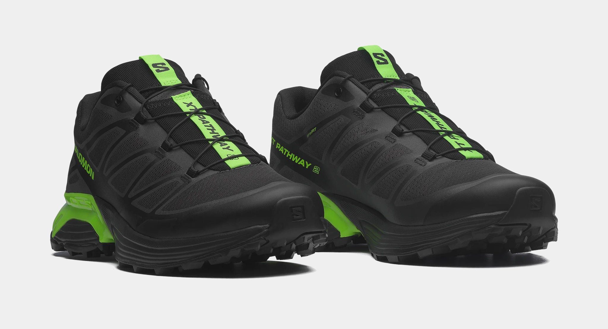 Salomon XT Pathway 2 Mens Running Shoes Asphalt Black Green Gecko