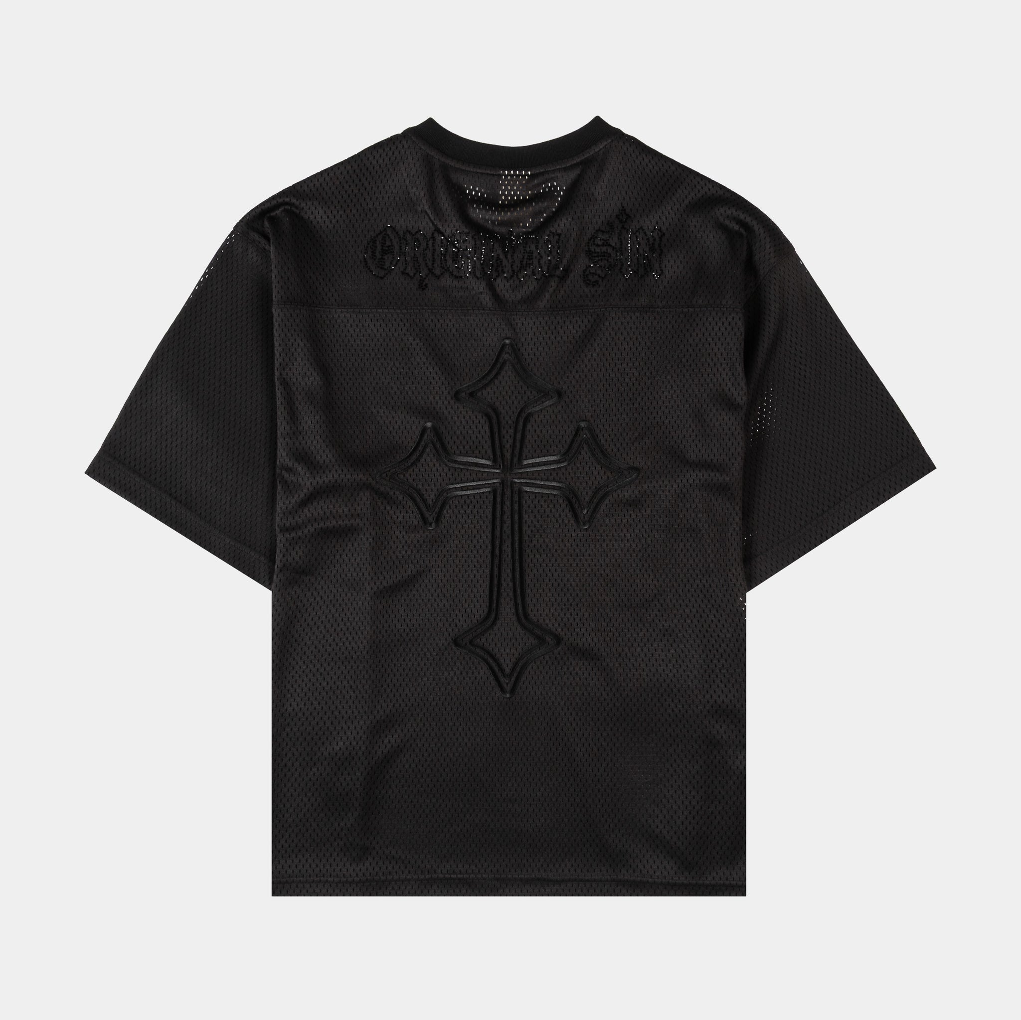 Original Sin Cross Rhinestone Mesh Mens Jersey Black OSMJ101