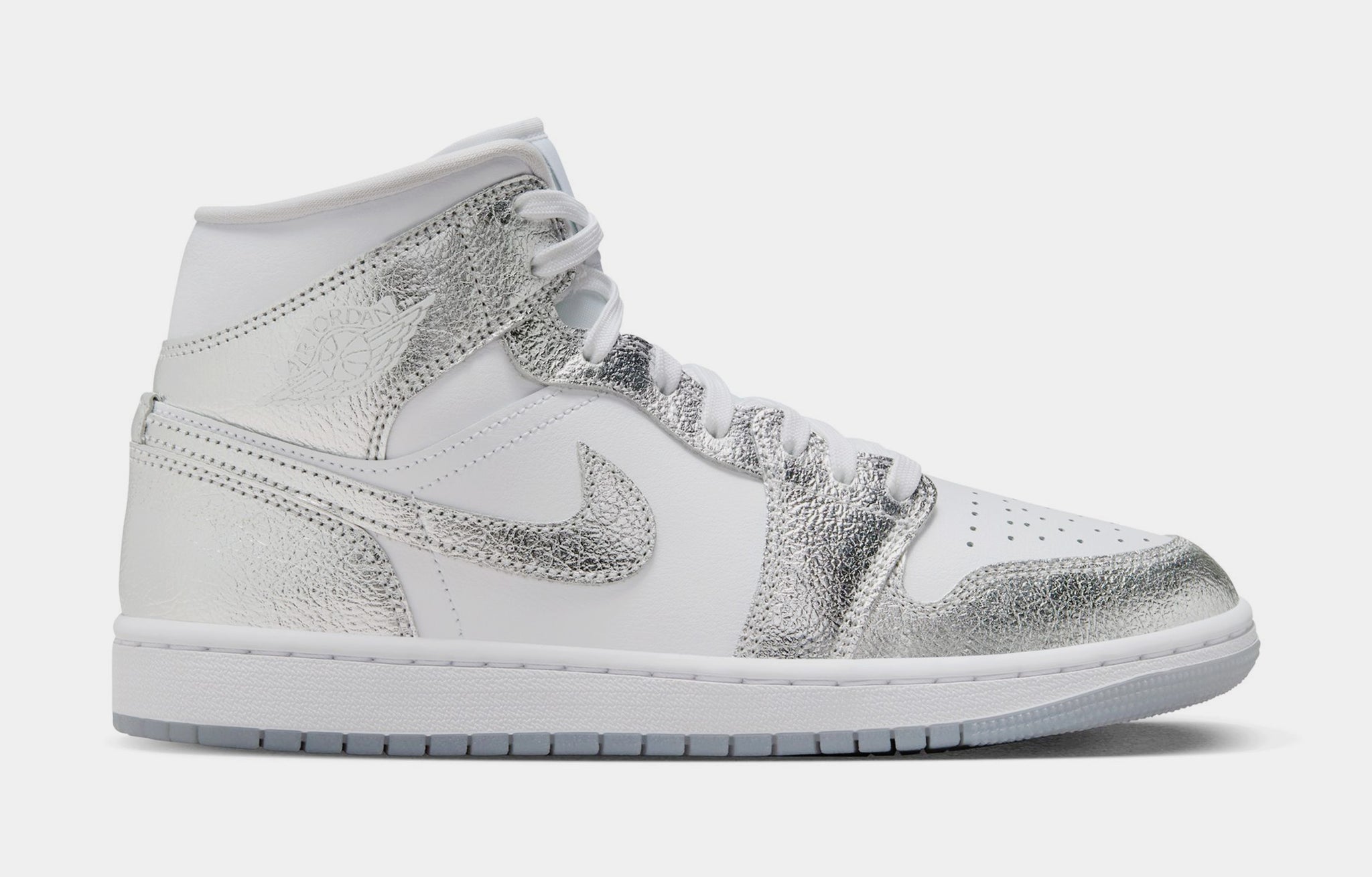 Jordan Air Jordan 1 Mid SE Womens Lifestyle Shoes White Metallic Silver