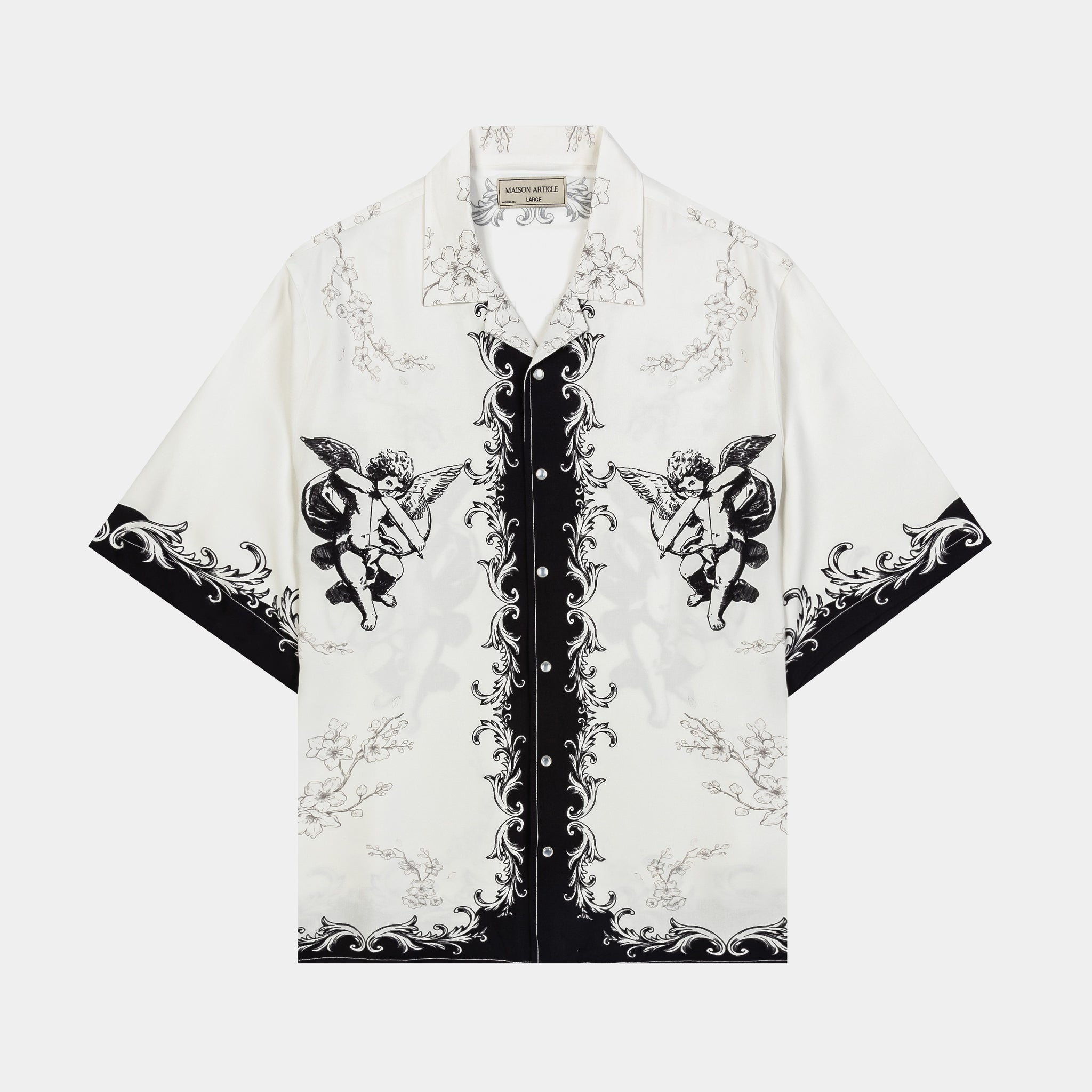 Maison Article Cupid Rayon Mens Short Sleeve Shirt Beige Grey