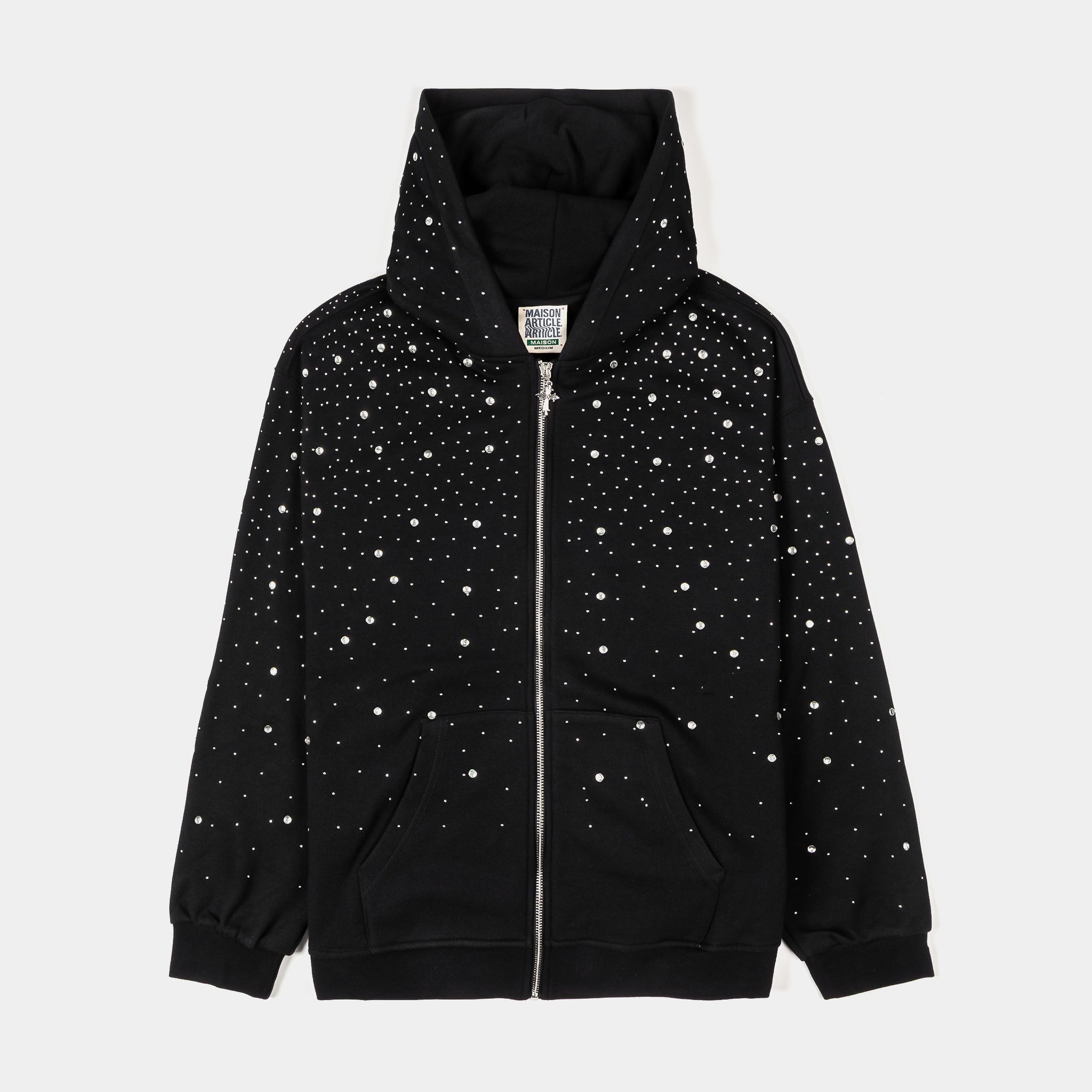 Maison Article Gradient Studded Zip Up Mens Hoodie Black Black
