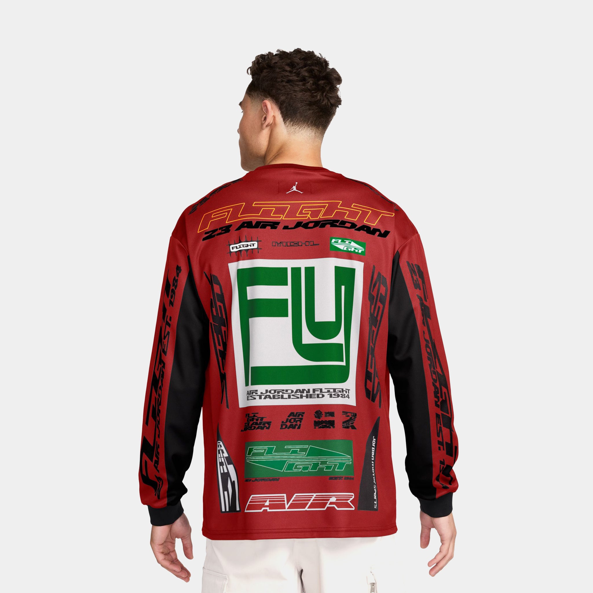 Jordan MVP Printed Mens Long Sleeve Shirt Red Green FV7239-687 