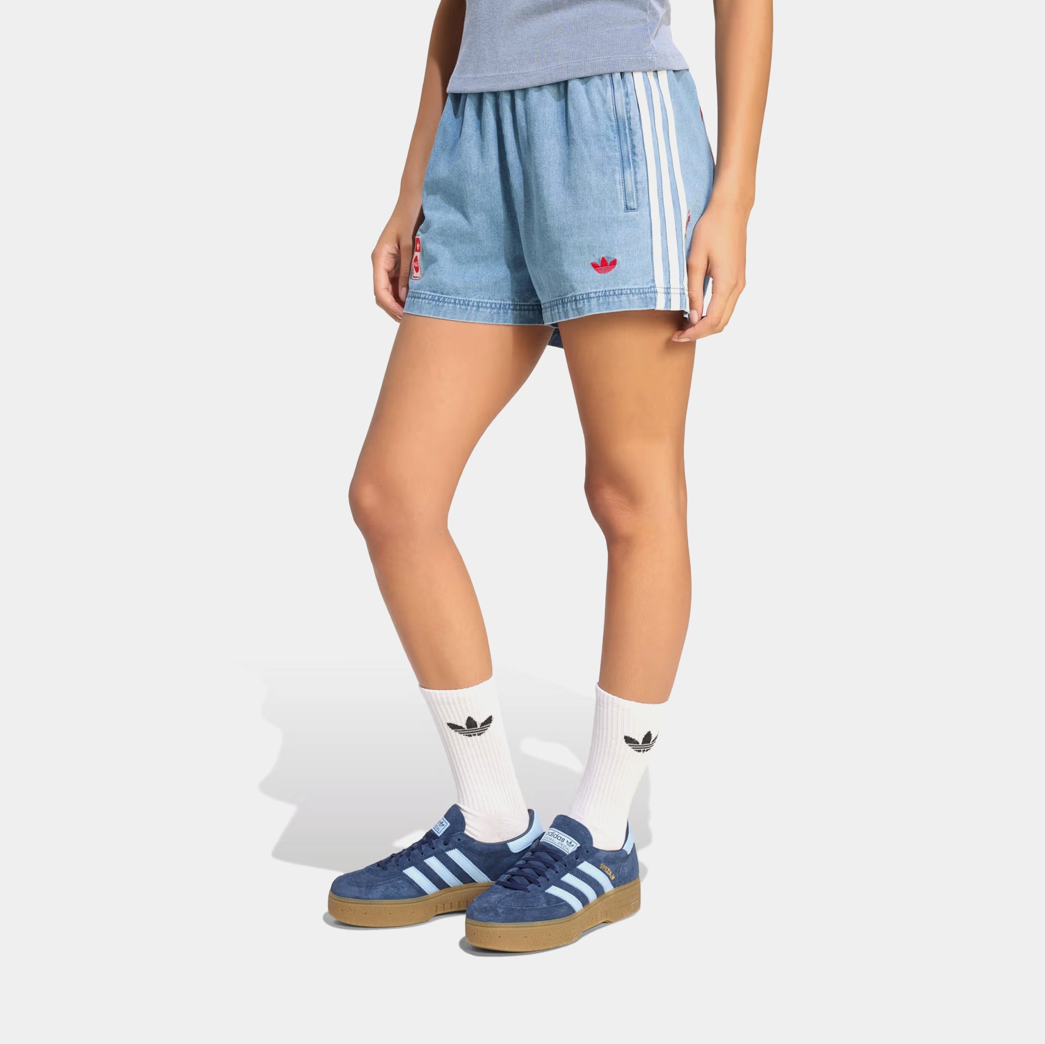 adidas Coca Cola Denim Womens Shorts Light Blue KY7564 – Shoe Palace