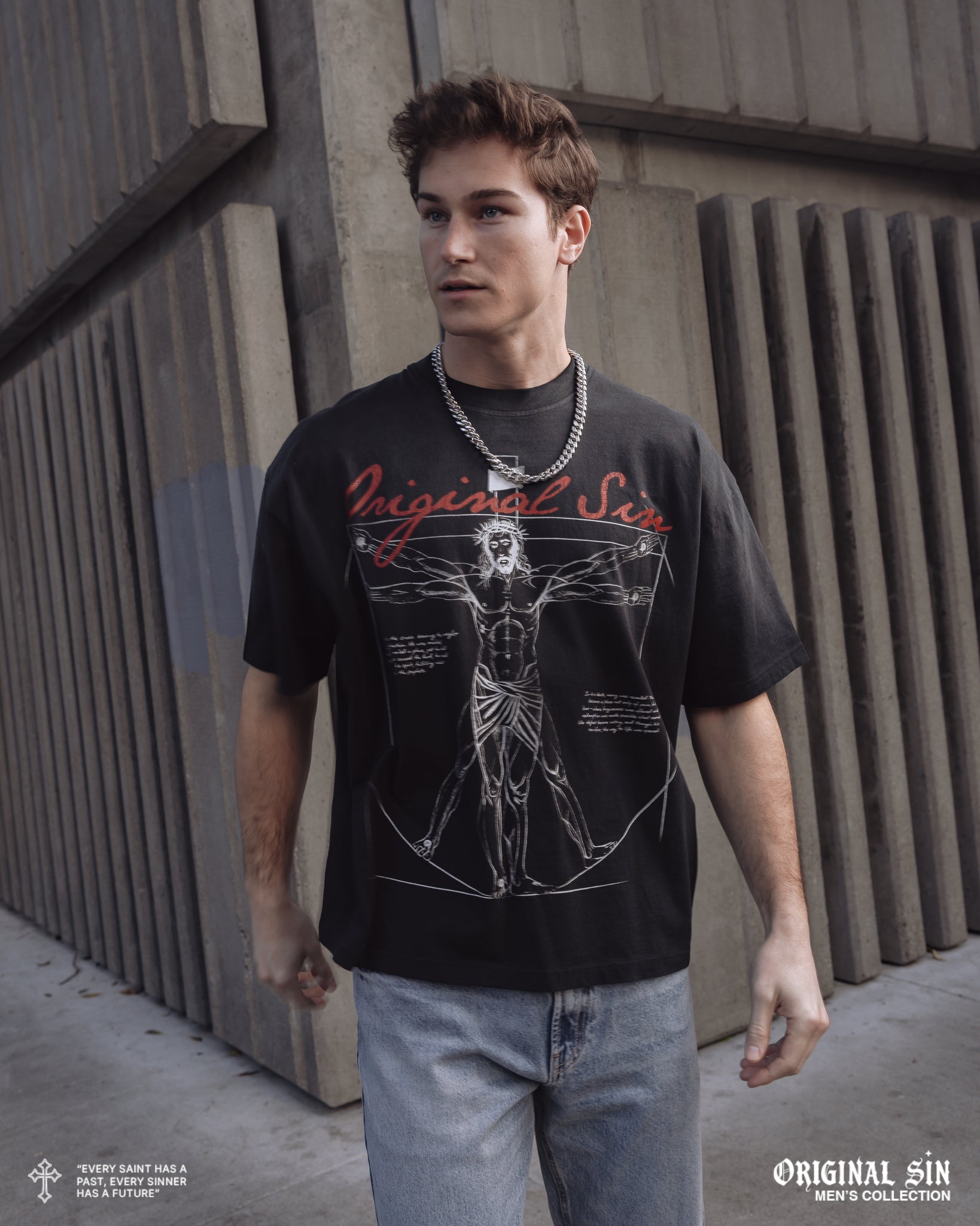 ABRAHAM CROSS TEE 新品未使用　Lサイズ Original Sin Crucifix Washed Mens Short Sleeve Shirt Black OSLT103