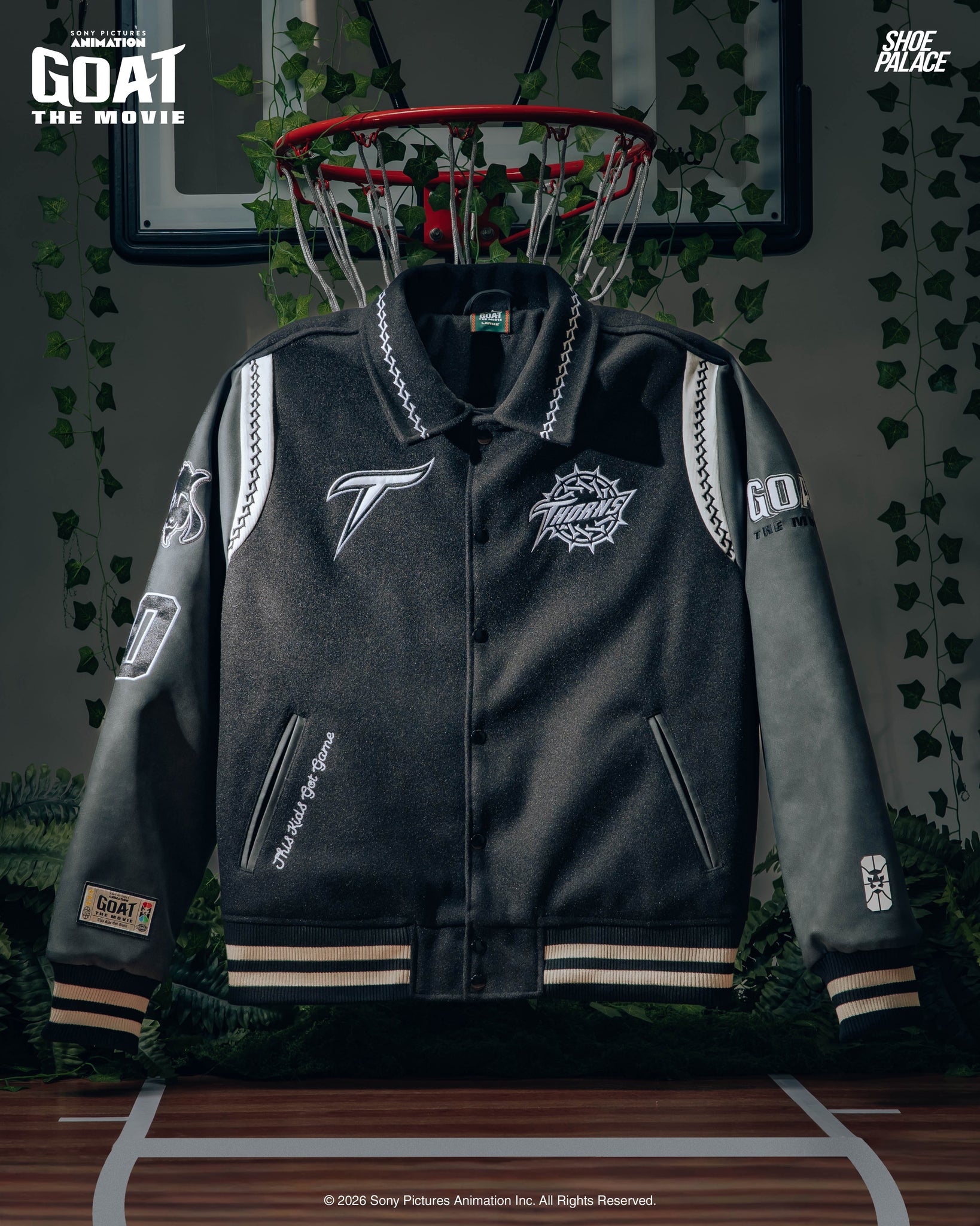 Shoe Palace SP x GOAT Varsity Mens Jacket Black White GTVJ101