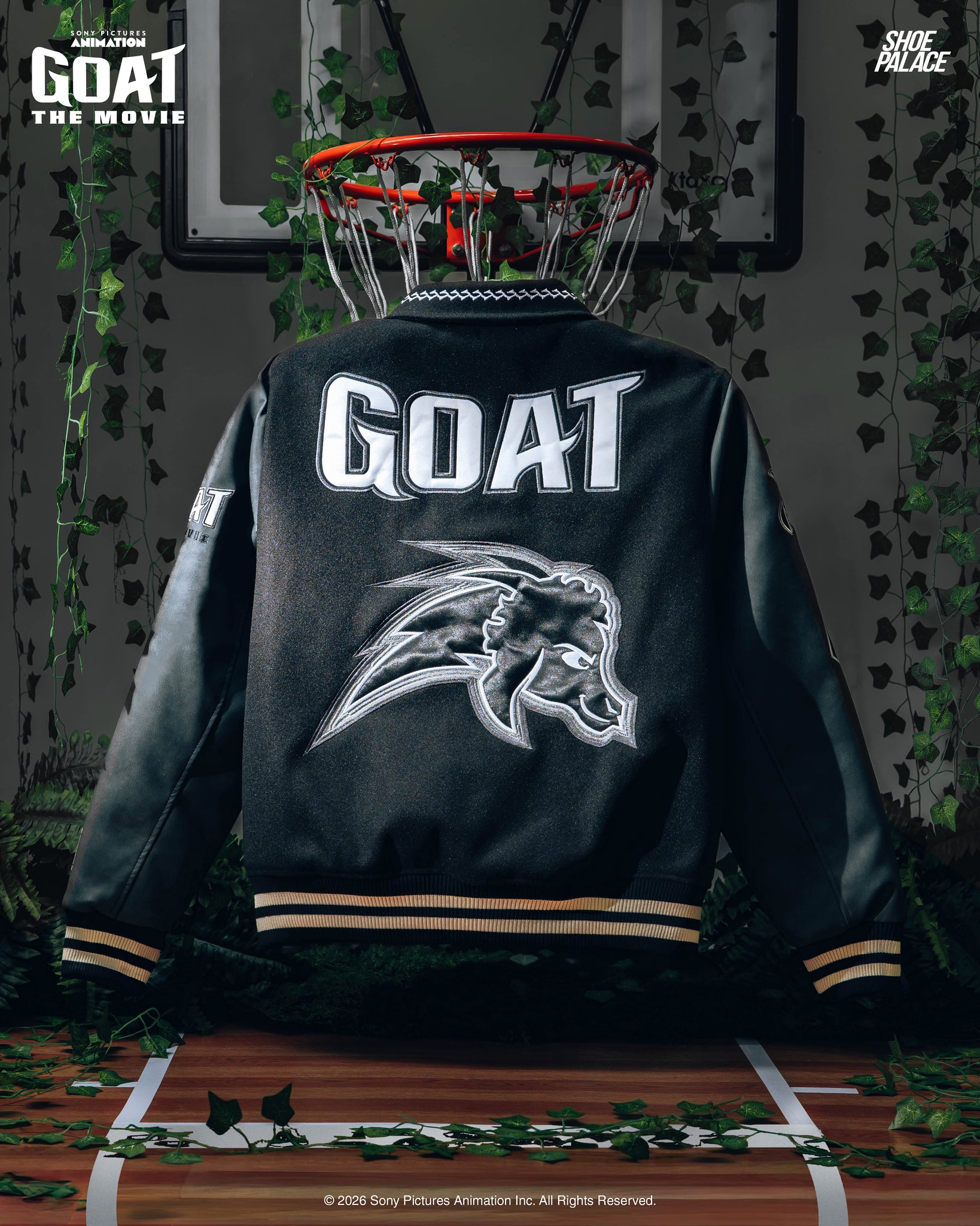 Shoe Palace SP x GOAT Varsity Mens Jacket Black White GTVJ101