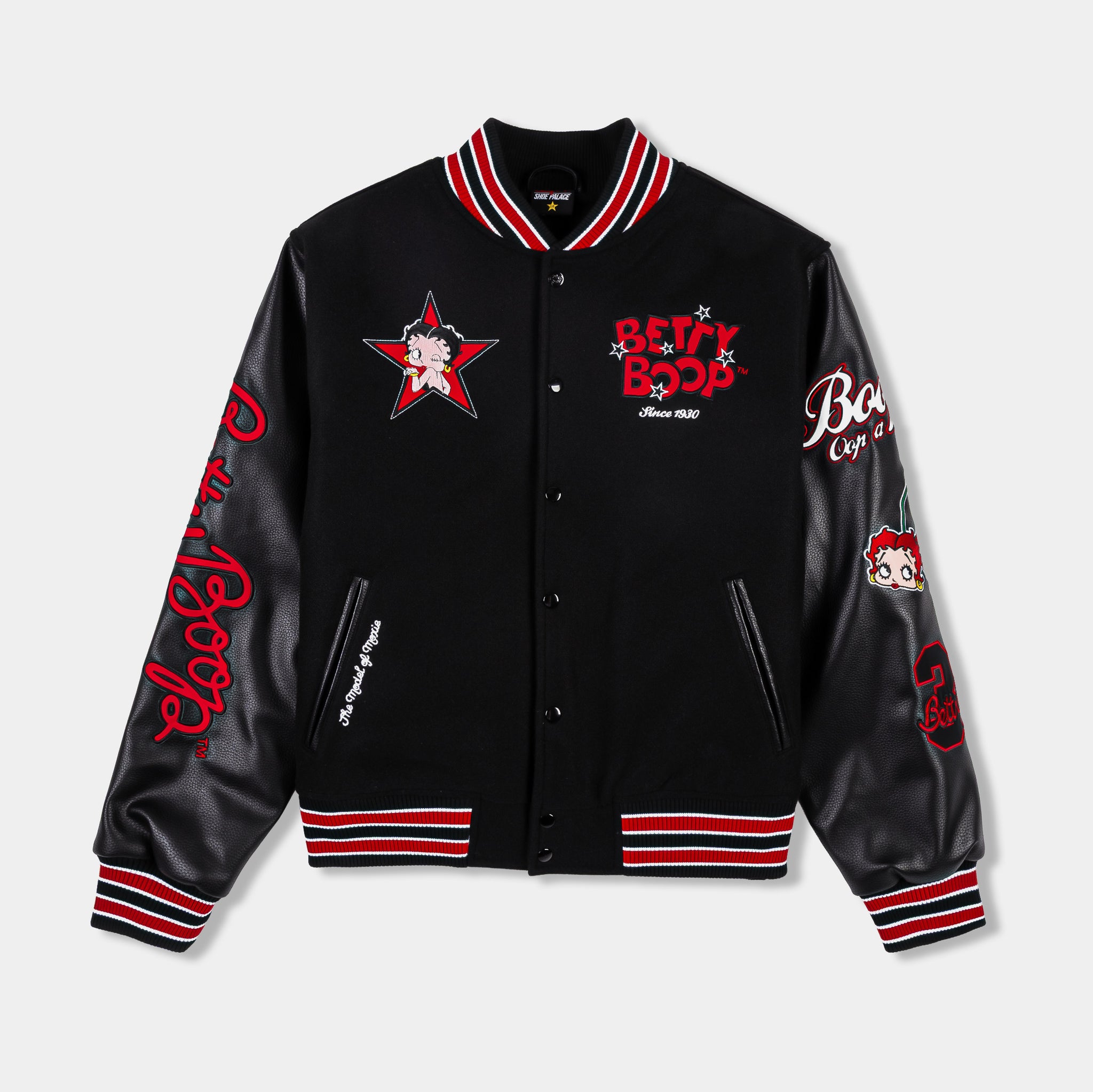 Shoe Palace SP x Betty Boop Varsity Mens Jacket Black Red BBPVJ101
