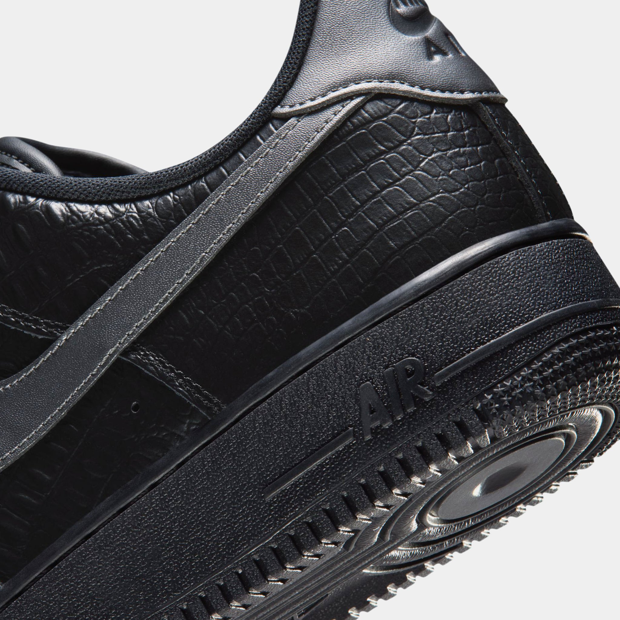 Nike Air Force 1 Low Triple Black Croc Mens Lifestyle Shoes Black