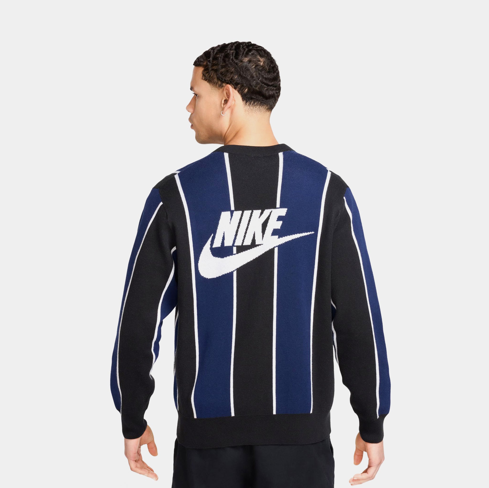 Nike Club Fairway Stripe Mens Cardigan Black Midnight Navy White 