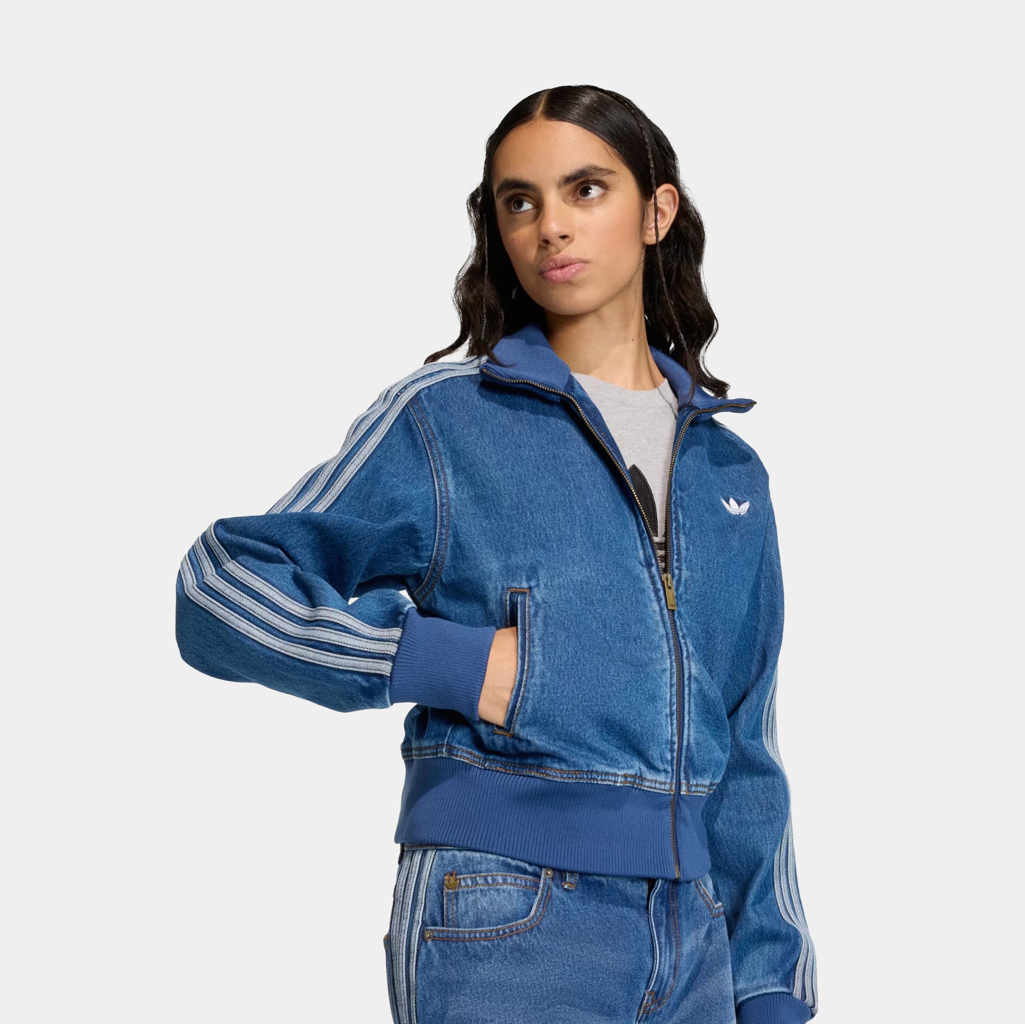 adidas Denim Firebird Track Womens Jacket Medium Vintage Denim