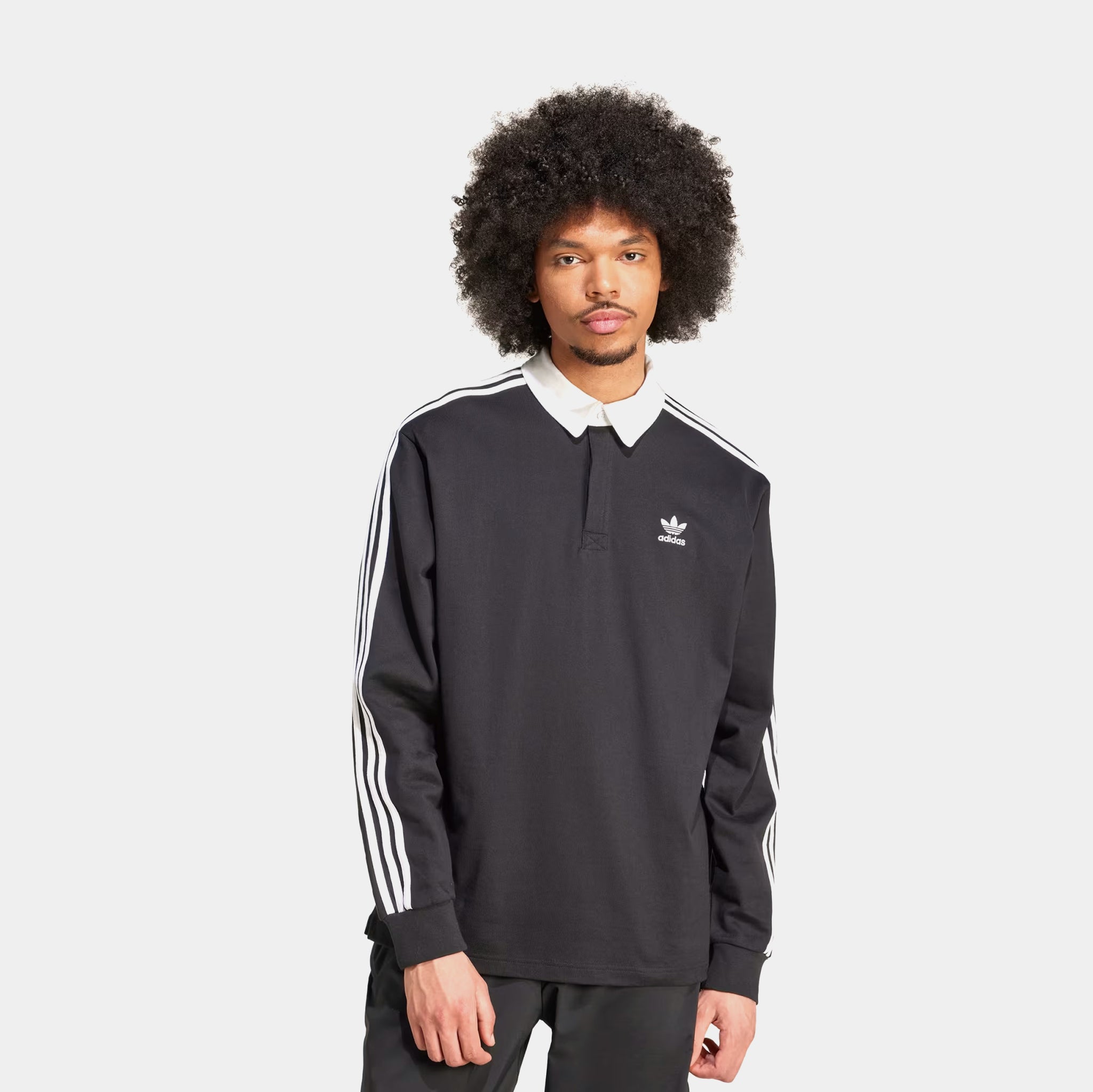  RUGBY POLO LS ブラック 3XL IZ4806 adidas Adicolor Rugby Polo Mens Long Sleeve Shirt Black IZ4806