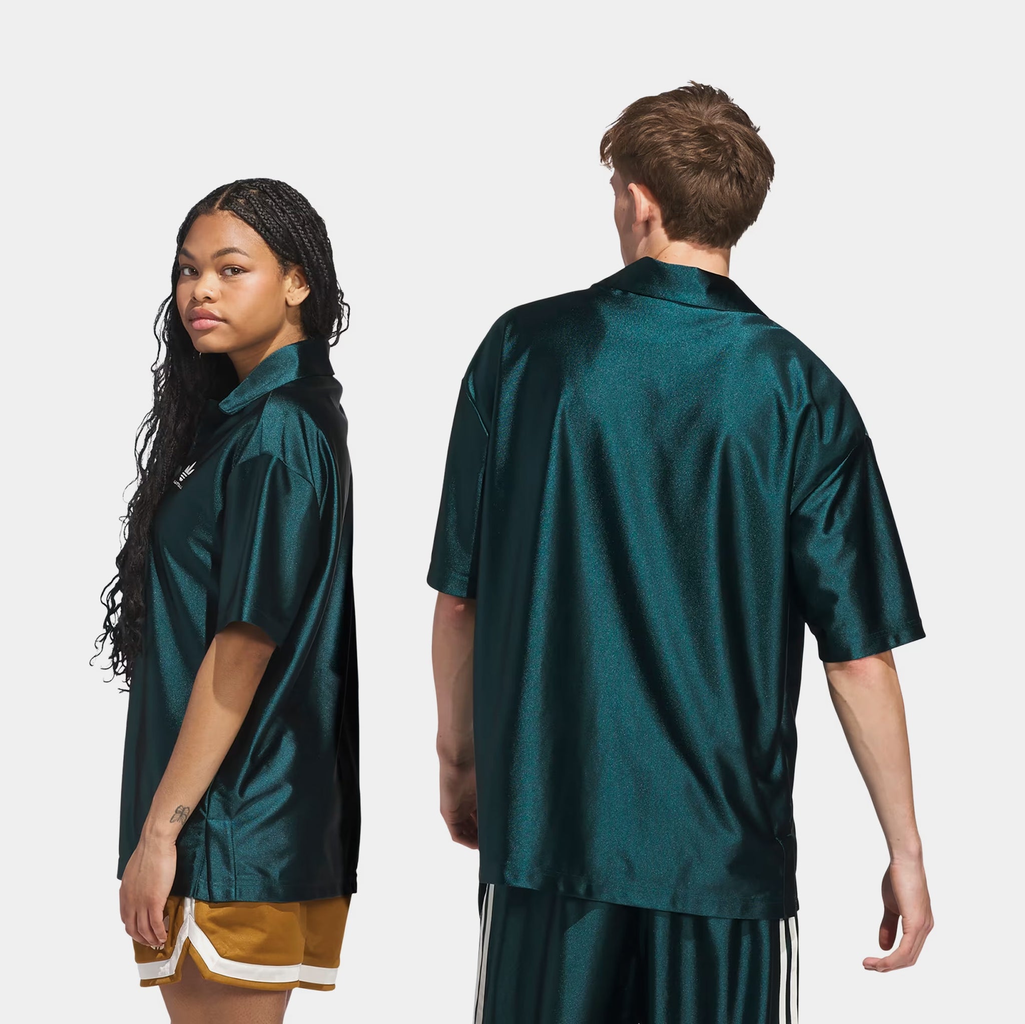 シャツボトル adidas Summer Shooting Button Up Mens Short Sleeve Shirt Aurora