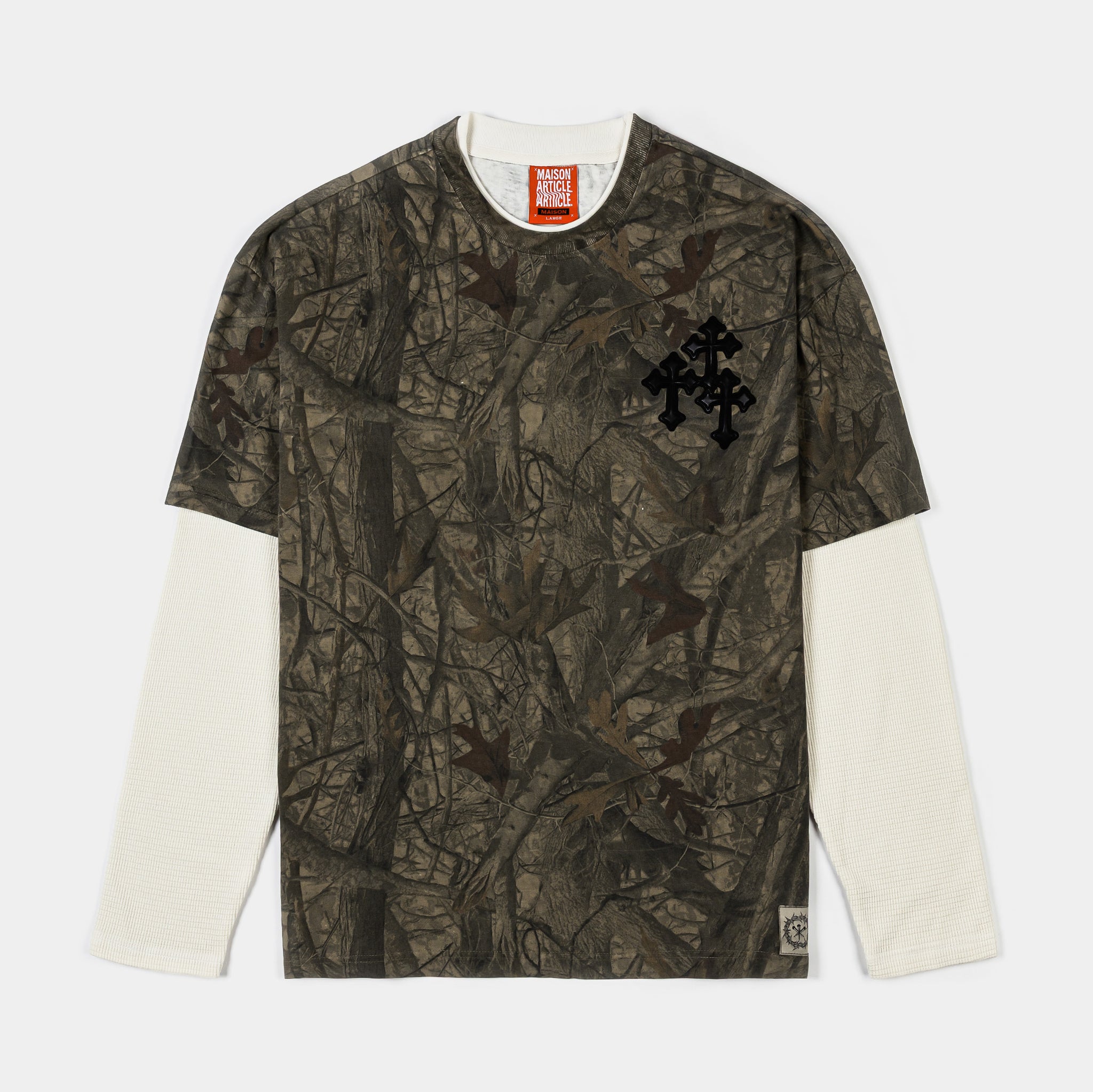 Maison Article Cross Layered Thermal Mens Long Sleeve Shirt Brown