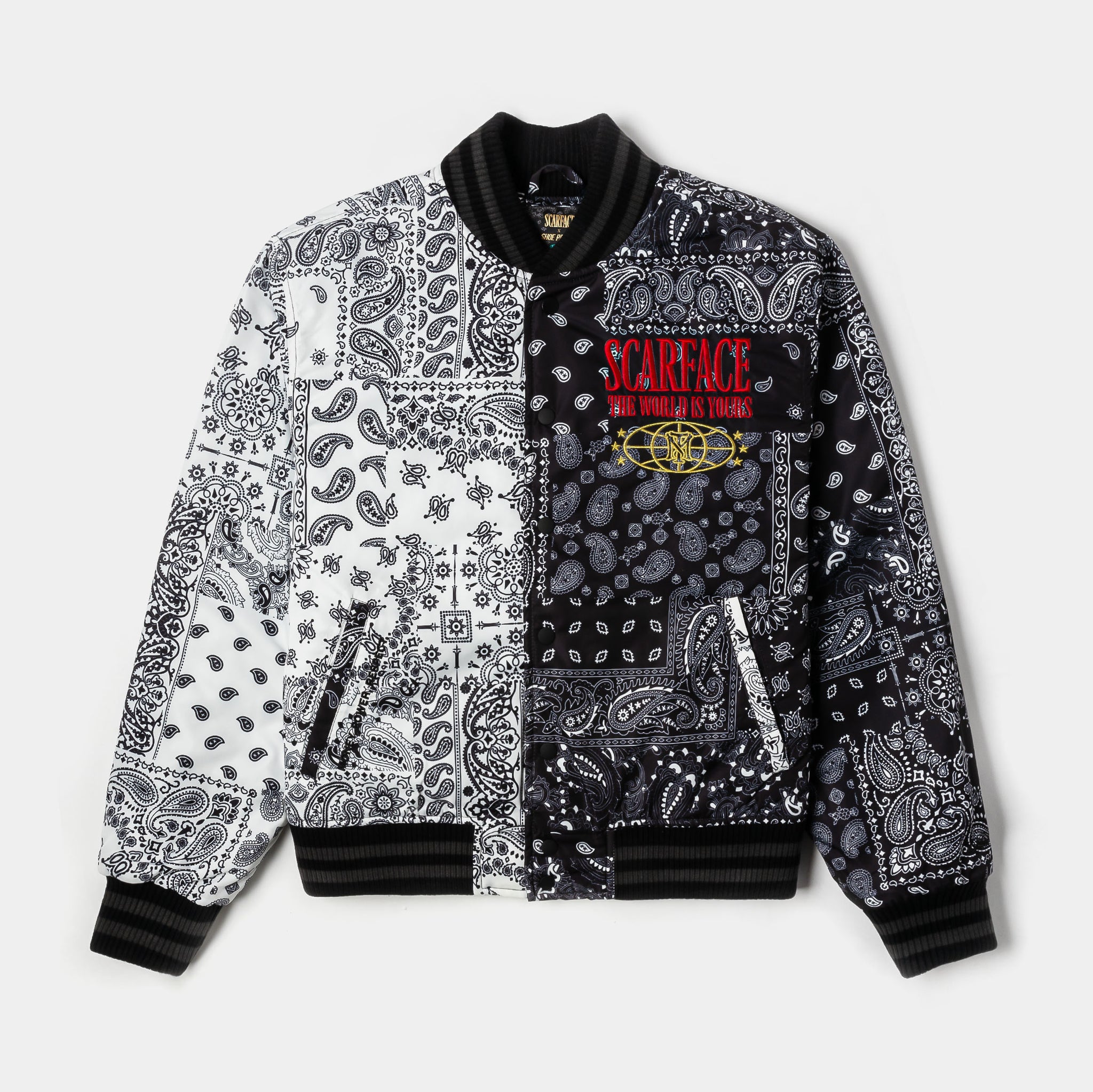Shoe Palace SP x Scarface Paisley Varsity Jacket Black White