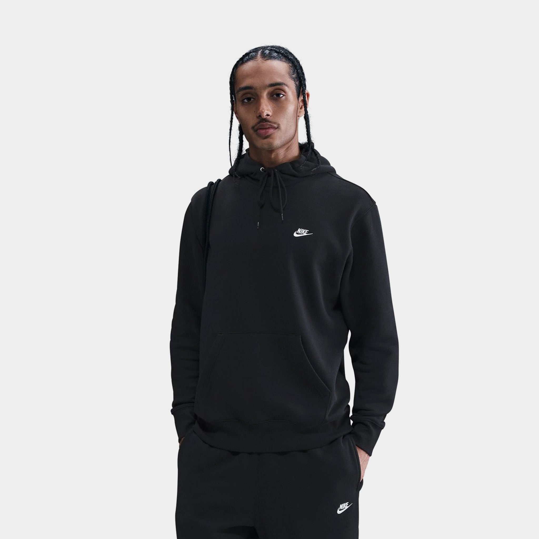 Nike Club Pullover Fleece Mens Hoodie Black Black White FN3859-010 